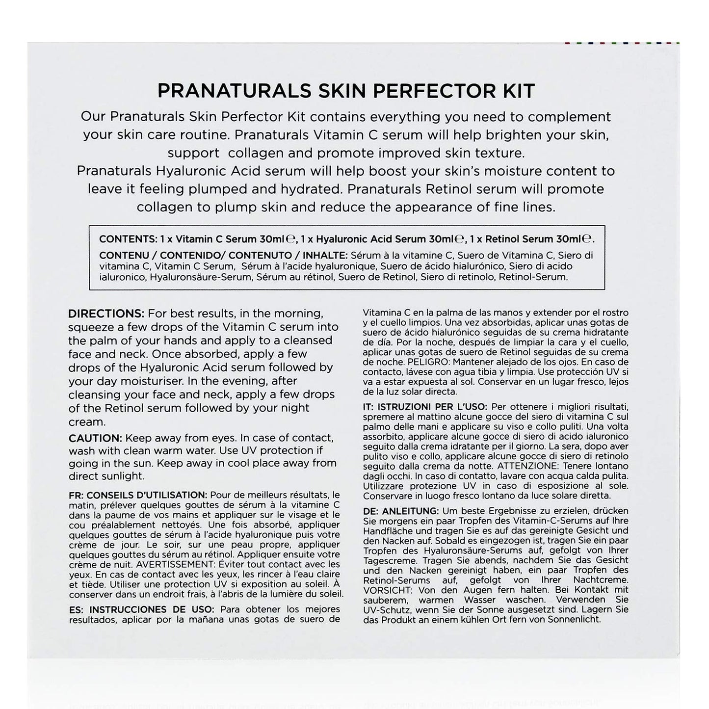 PraNaturals Skin Perfector Face Serum Kit 3x30ml – Hyaluronic Acid, Retinol & Vitamin C – Face Care Anti Ageing Lotion, Reduces fine lines and wrinkles, Enriched with natural oils and vitamins - Medaid International