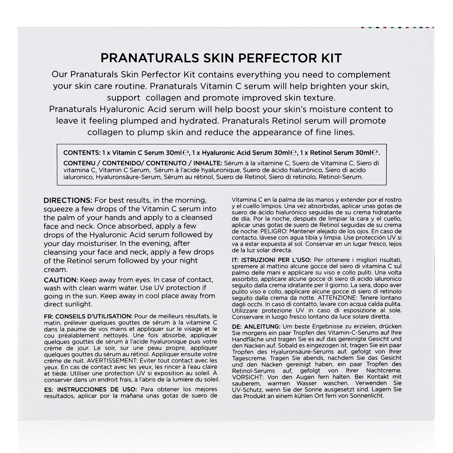 PraNaturals Skin Perfector Face Serum Kit 3x30ml – Hyaluronic Acid, Retinol & Vitamin C – Face Care Anti Ageing Lotion, Reduces fine lines and wrinkles, Enriched with natural oils and vitamins - Medaid International