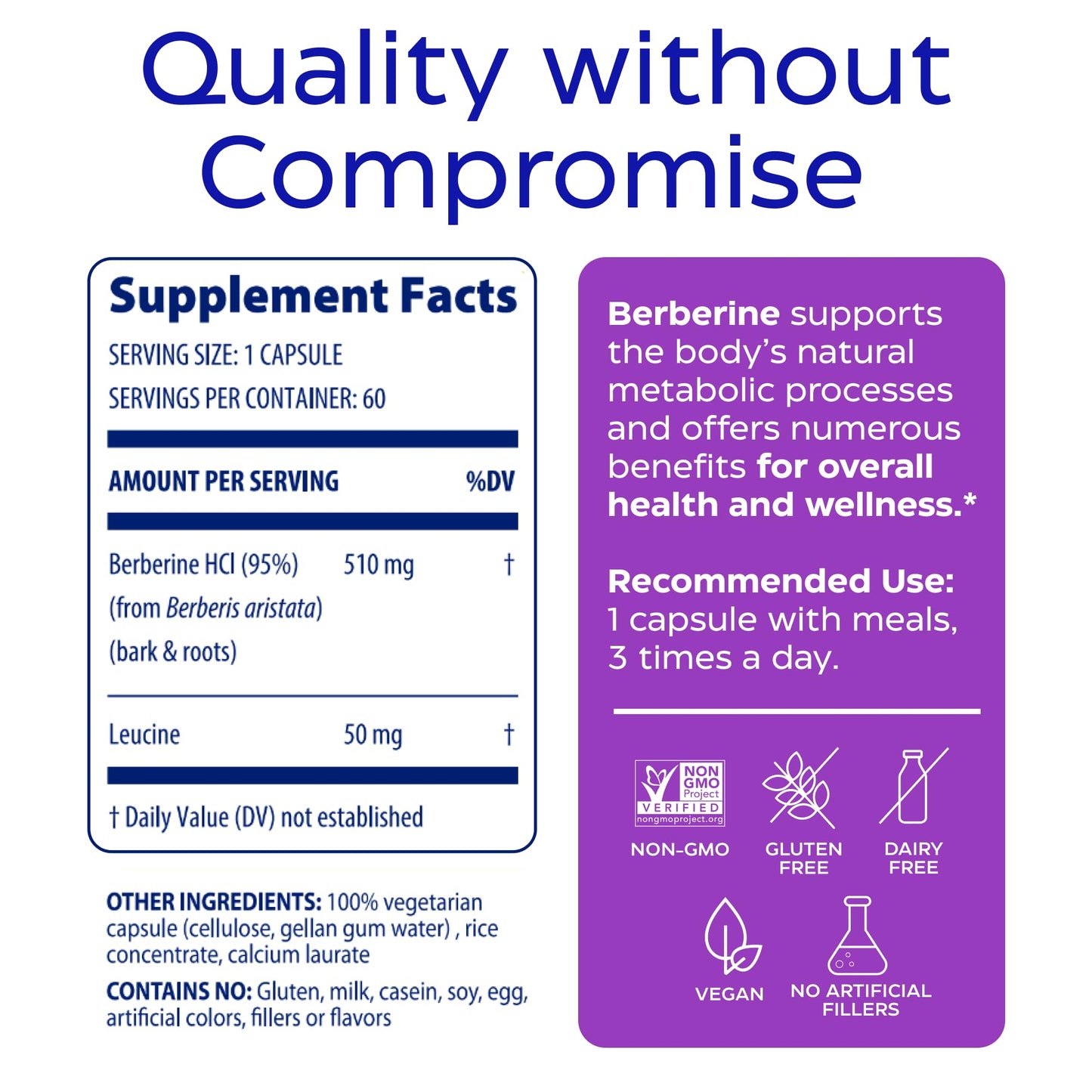 Enzymedica, Berberine Supplement, HCl, 510mg, Berberine, for Overall Health and Wellness, Vegan, No Artificial fillers, 60 Count - Medaid International