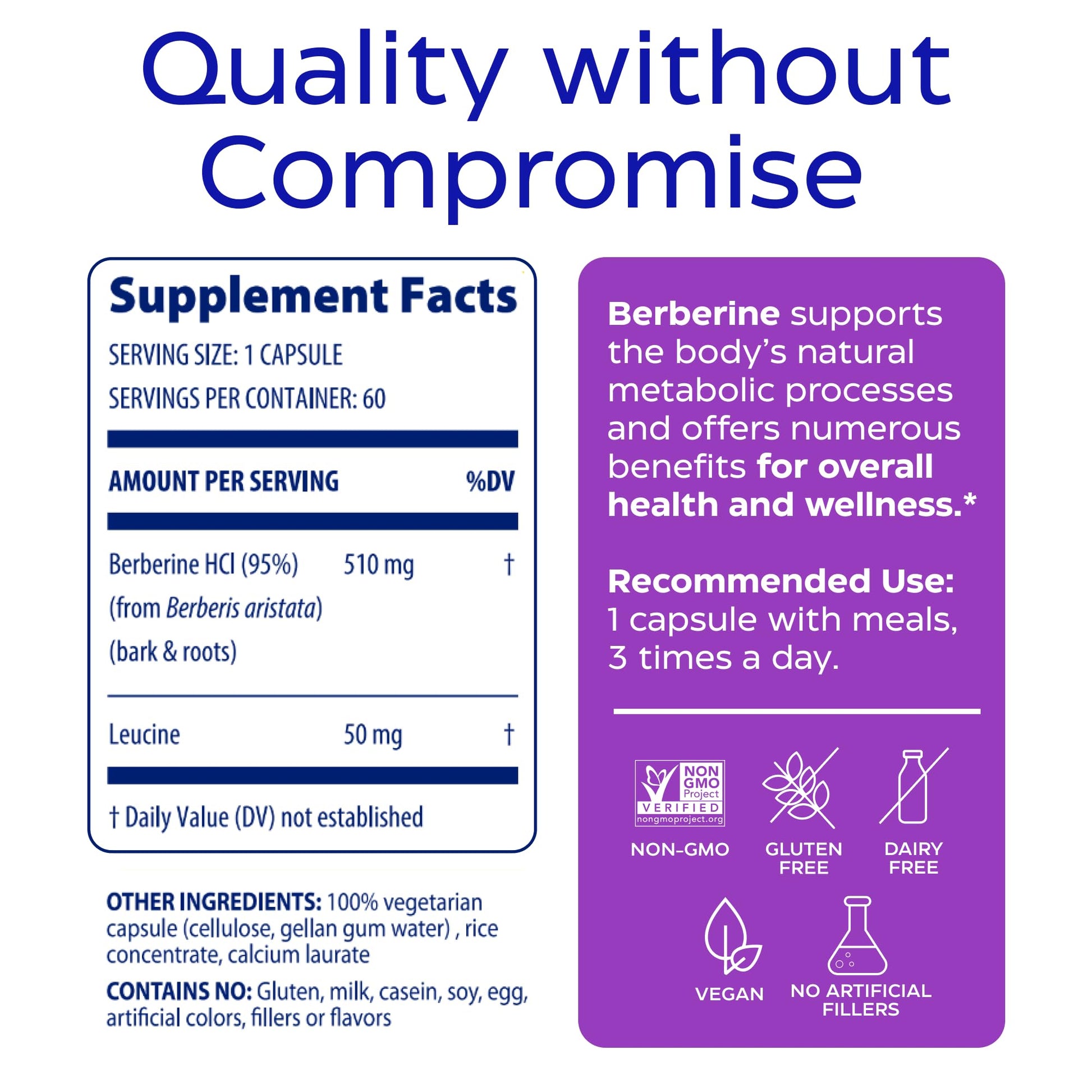 Enzymedica, Berberine Supplement, HCl, 510mg, Berberine, for Overall Health and Wellness, Vegan, No Artificial fillers, 60 Count - Medaid International