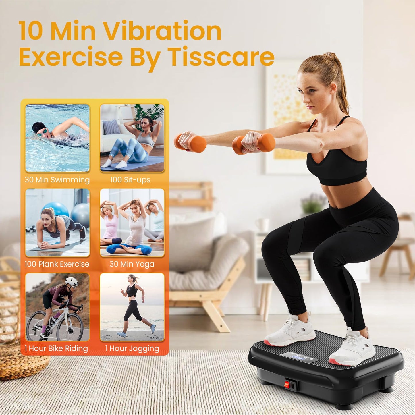 TISSCARE Vibration Plate Exercise Machine Mini Vibrating Plates for Sedentary Users, Helpful for Lymphatic Drainage and Weight Loss, 400Lbs Capacity Full Body Power Shake Workout Platform for Home