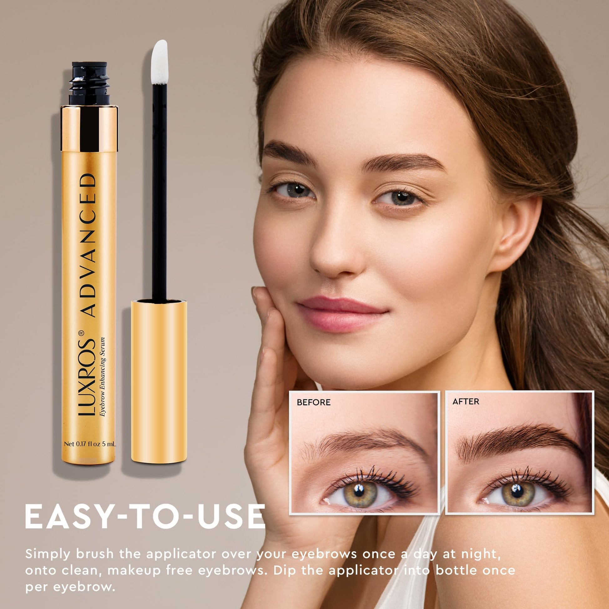 LUXROS Advanced Growth Serum for Full, Thick Eyebrows - USA Made, See Results in 4-8 Weeks (5 ml) - Medaid International
