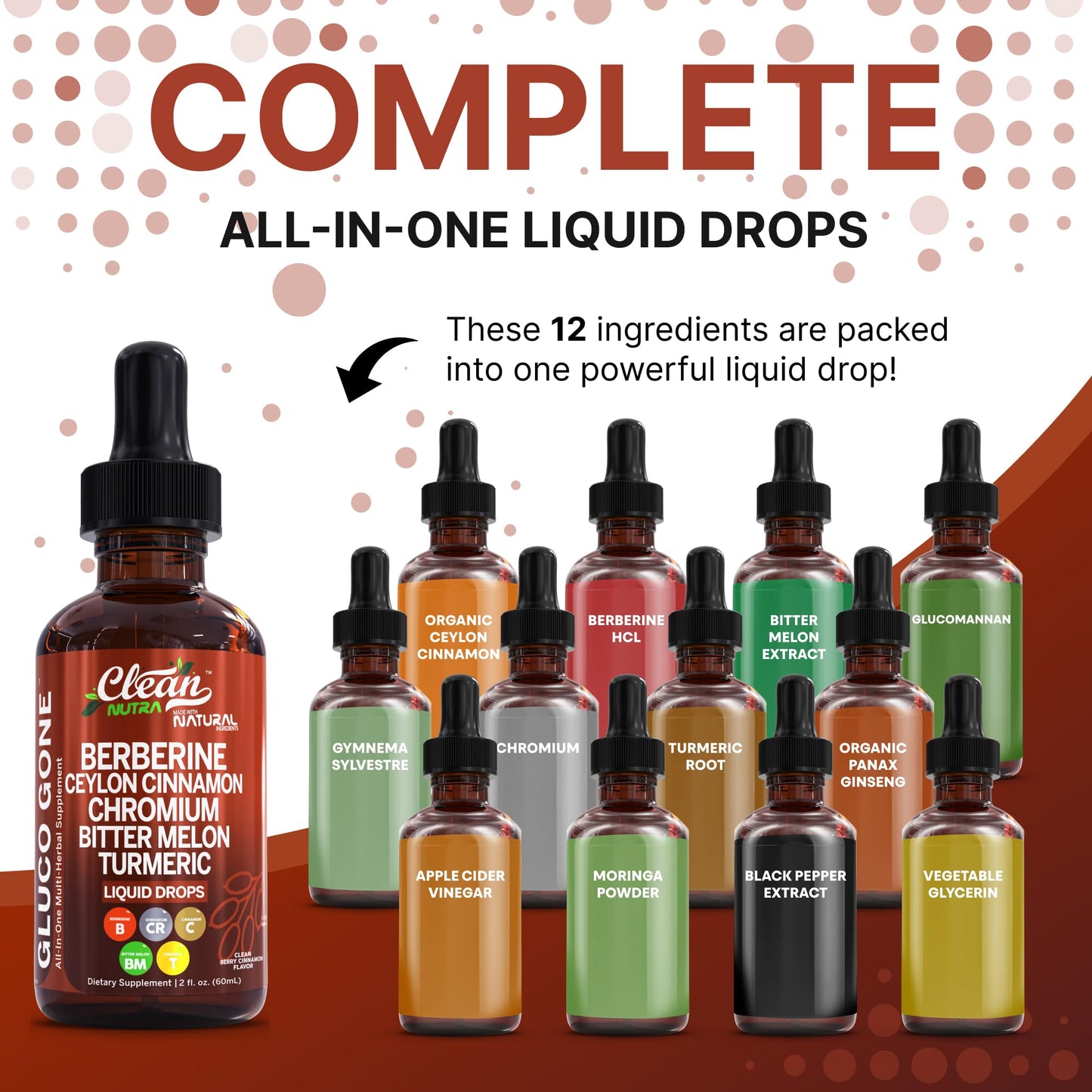 Clean Nutra Berberine with Ceylon Cinnamon Supplement Liquid Drops + Bitter Melon Extract, Glucomannan, Gymnema, Chromium, Turmeric, Organic Panax Ginseng, Moringa GLP-1 Support - Medaid International
