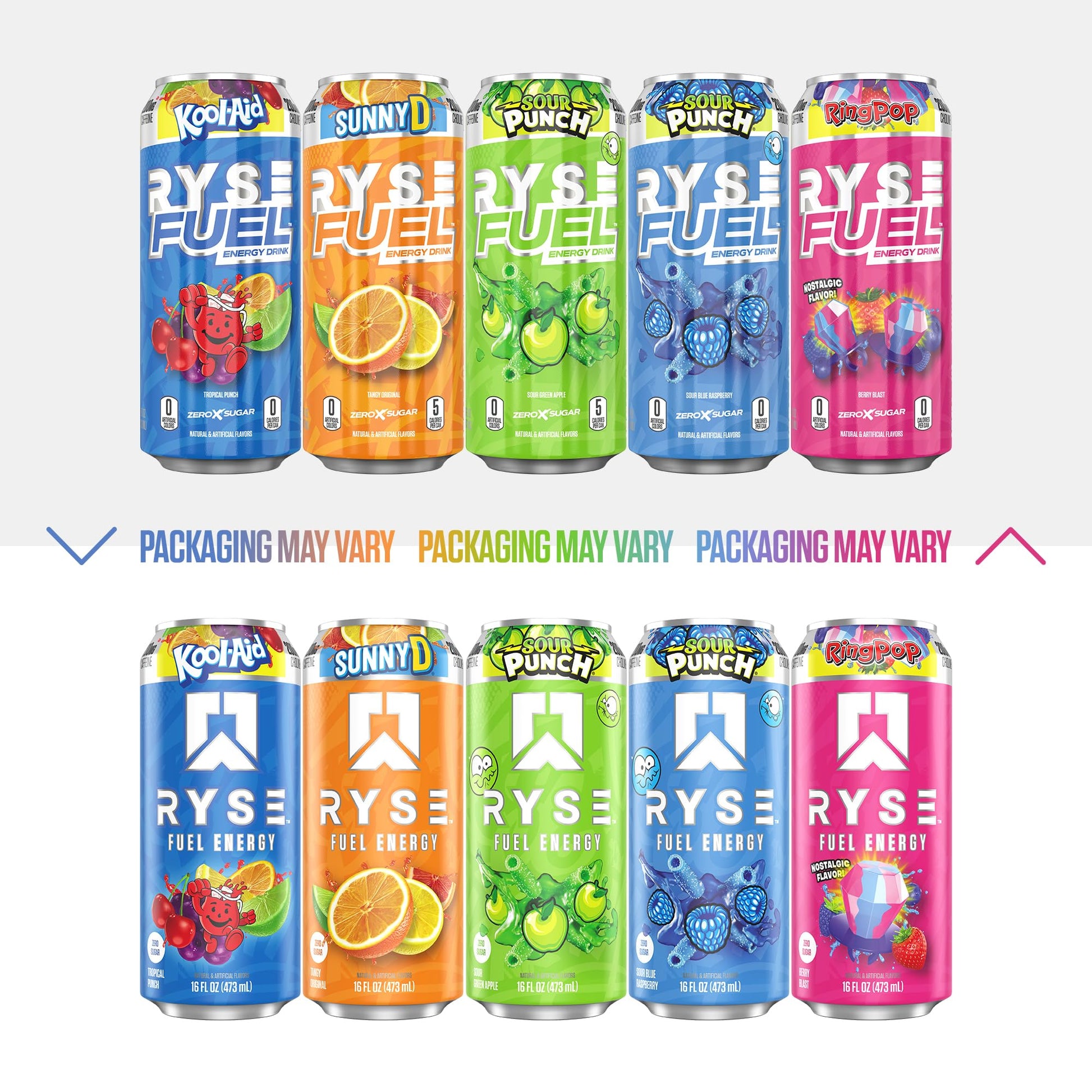 RYSE Fuel Energy Drink - Kool-Aid Tropical Punch - Sugar Free, Gluten Free & Vegan - 200mg Natural Caffeine, Taurine & Choline for Focus & Energy - No Artificial Colors - 16 fl oz Cans (12-Pack) - Medaid International