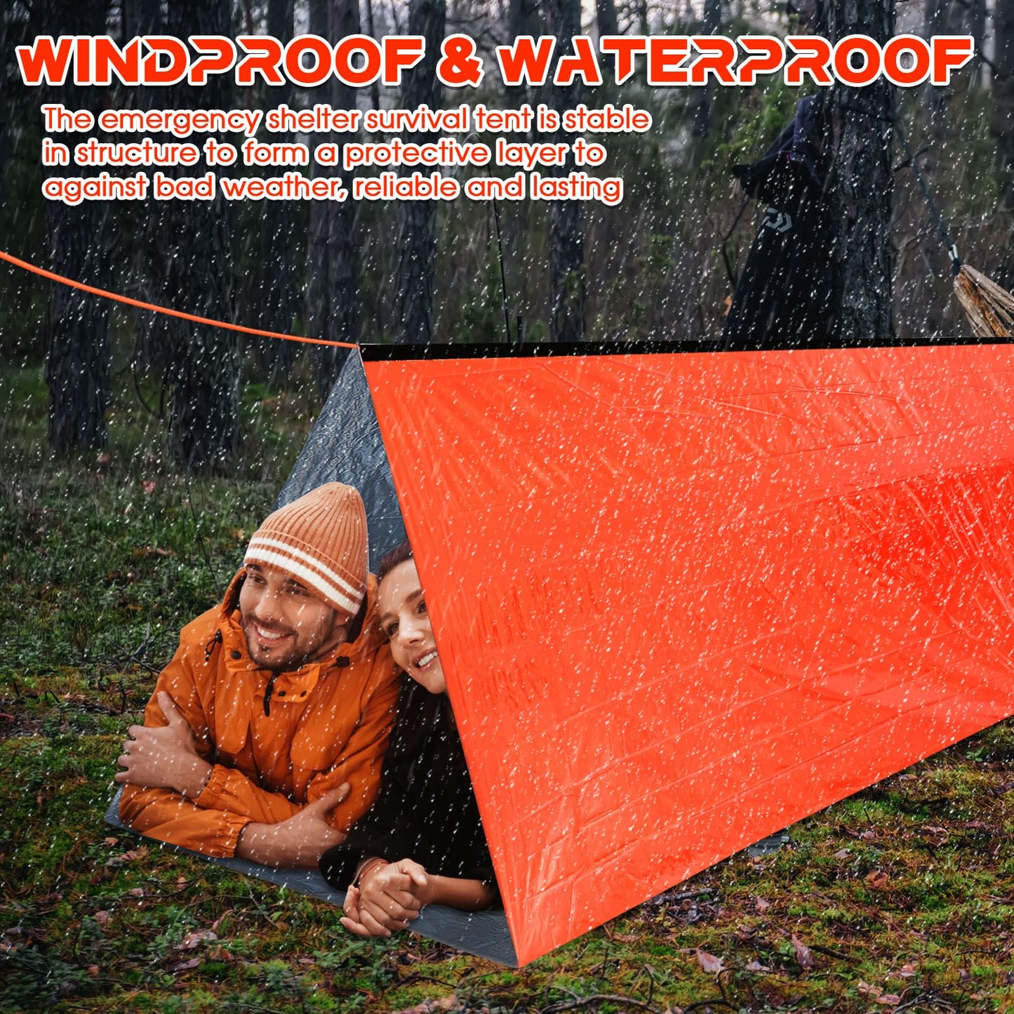 Woanger 4/10/20 Pcs Emergency Tent for Homeless Survival Tents Bulk 2 Person Tube Camping Tents 8 ft x 3 ft Shelter Survival Tent Portable Shelter for Hiking Backpacking Camping Outdoor(Orange,20 Pcs)