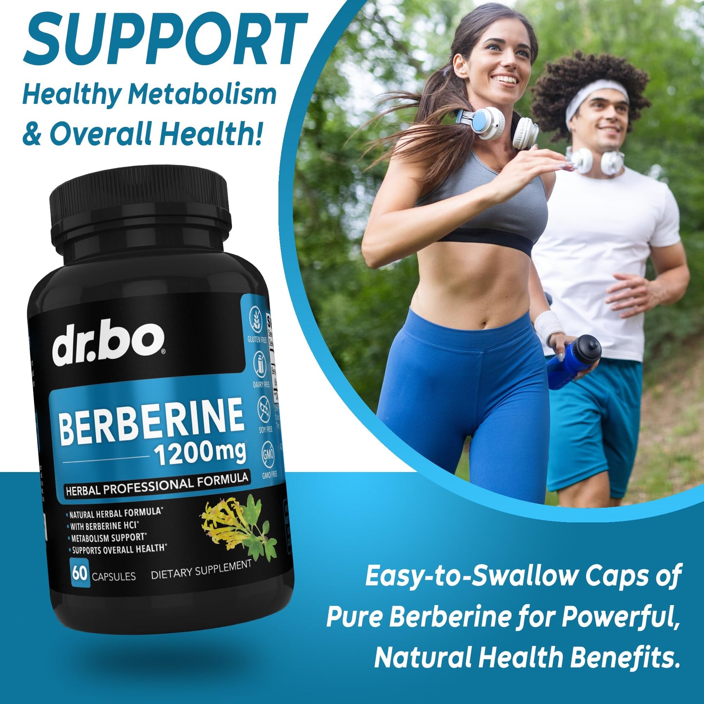 Berberine Supplement Capsules - 1200mg Berberine HCL Supplement for Healthy Metabolic Support - Premium Natural Complex for Women & Men, Pure Support Capsules Supplements - 60 Pills - Medaid International
