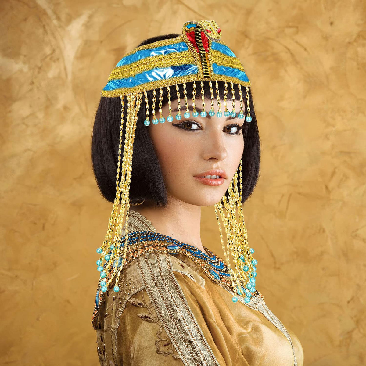 TERRIFI Women's Egyptian Headband Crown Snake Beaded Headpiece Girl's Egyptian Costume Accessory Beaded Headdress for Masquerade Ball & Cosplay Party, One Size (Blue)