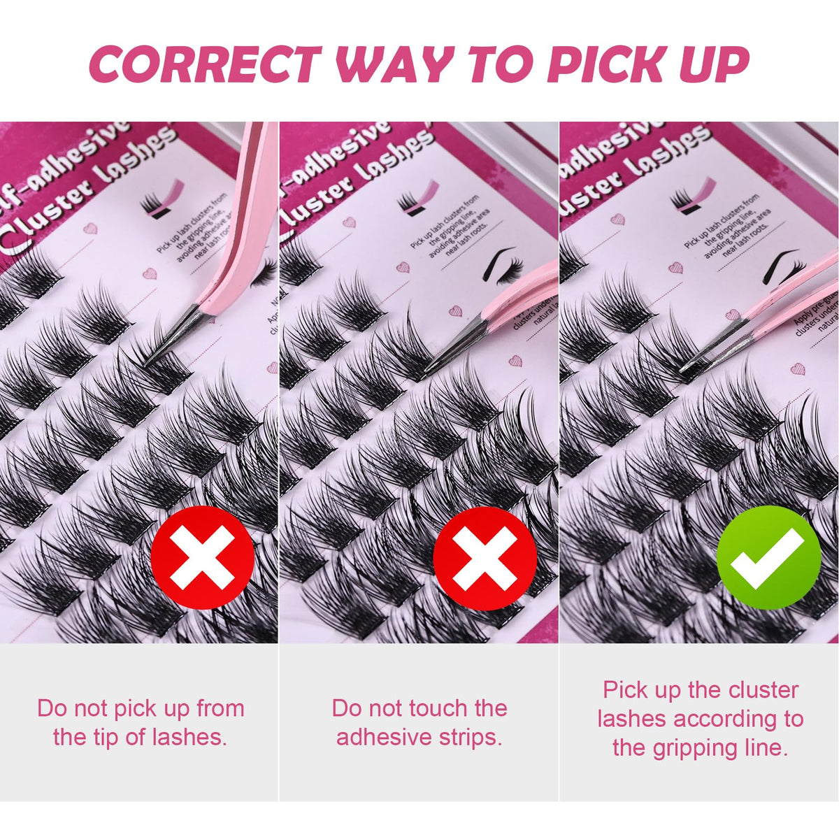 36pcs Self Adhesive Lash Clusters Reusable DIY Eyelash Extensions - D Curl 10-16mm Pre-Glued Lash Clusters No Glue Needed, Includes Tweezers for 1-STEP Easy Application