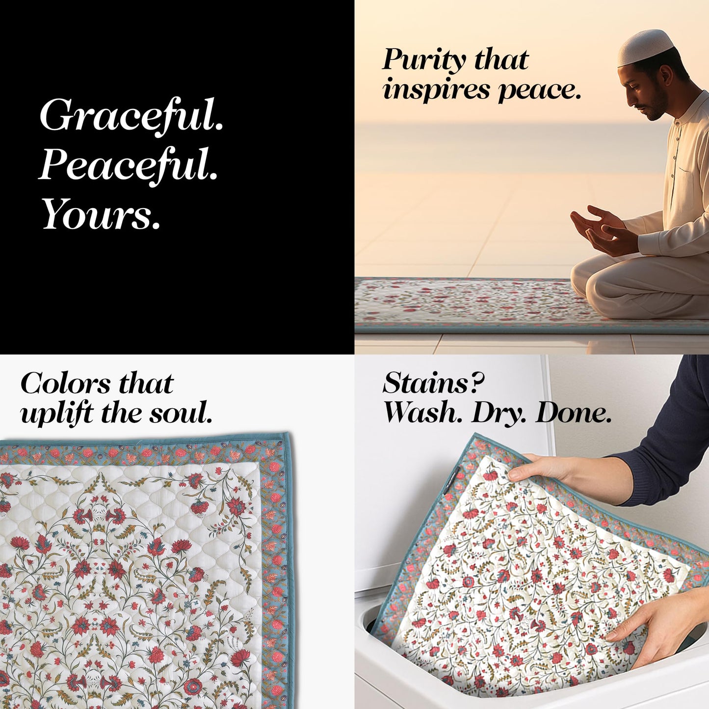 The Linen Company Prayer Mat - Thick Padded & Foldable Travel Prayer Mat - Ideal for Home, Office & Mosque Use - Portable & Machine Washable with Modern Design - Best as Islamic/Umrah Gift - Samarkand - Medaid International