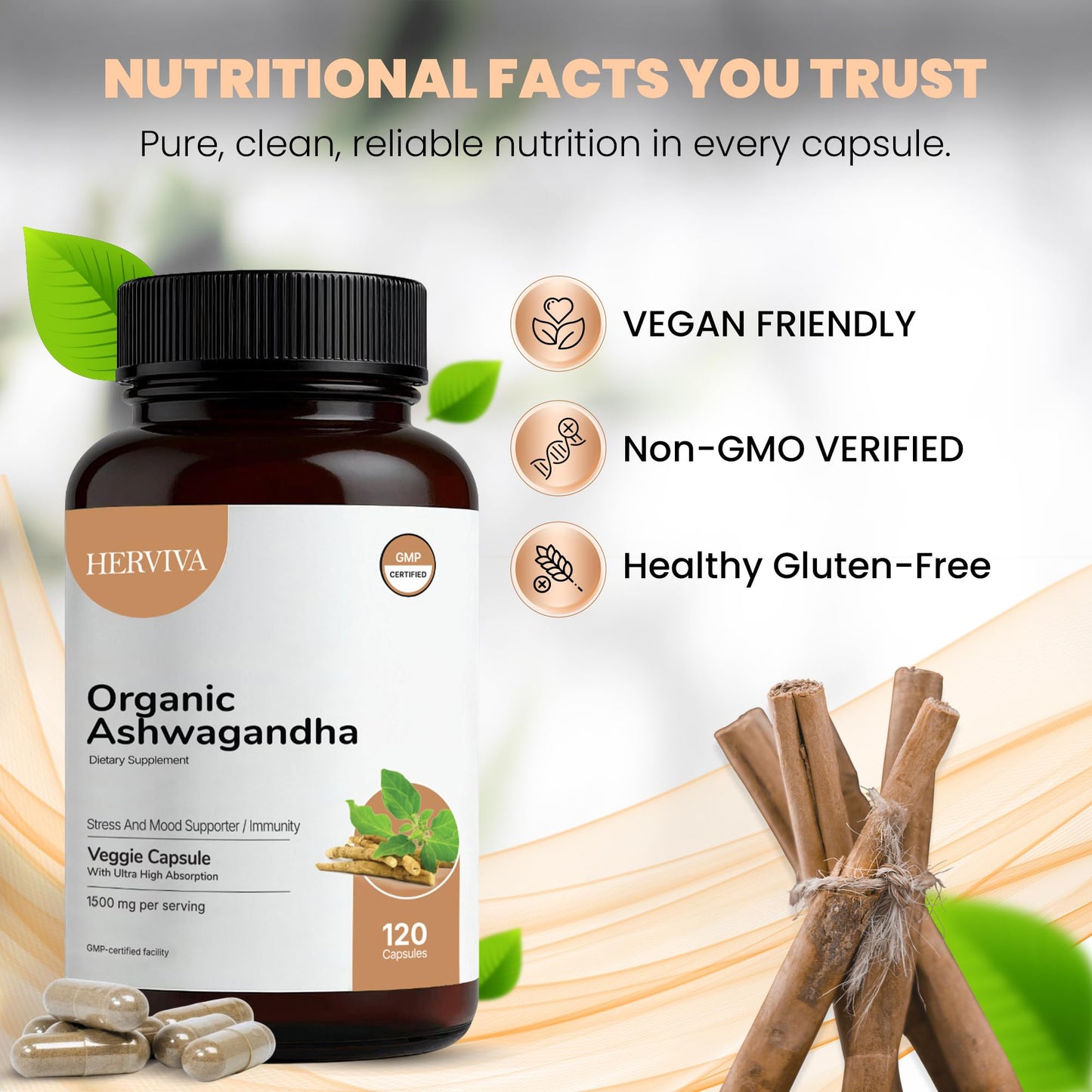 HERVIVA Ashwagandha Capsules 1500mg per Serving - Medaid International