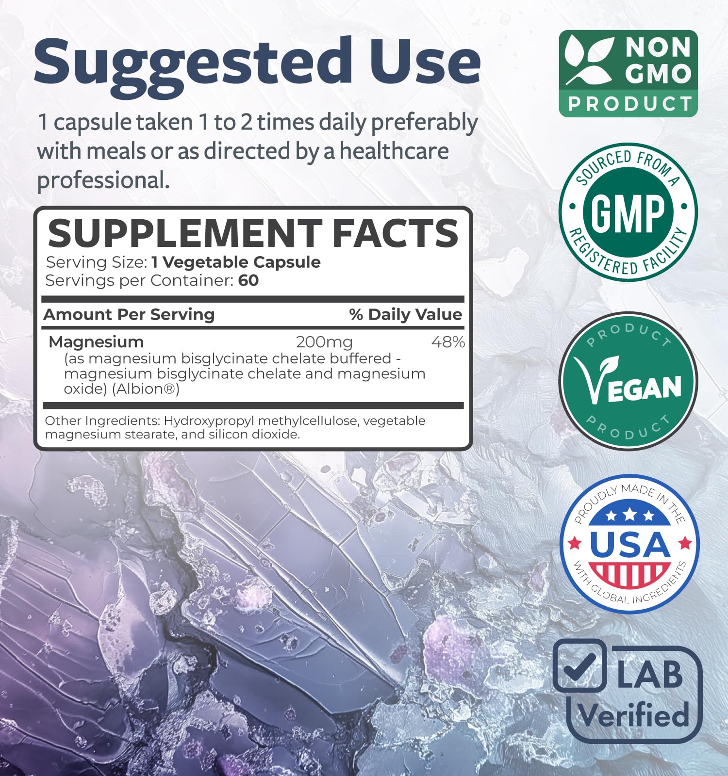 High Absorption Magnesium Bisglycinate Capsules - Clinically Validated Buffered and Chelated Magnesium Supplement - 1 Daily Vegan Capsule with Lab Verified Gentle 200mg Serving (2 Month Supply) - Medaid International