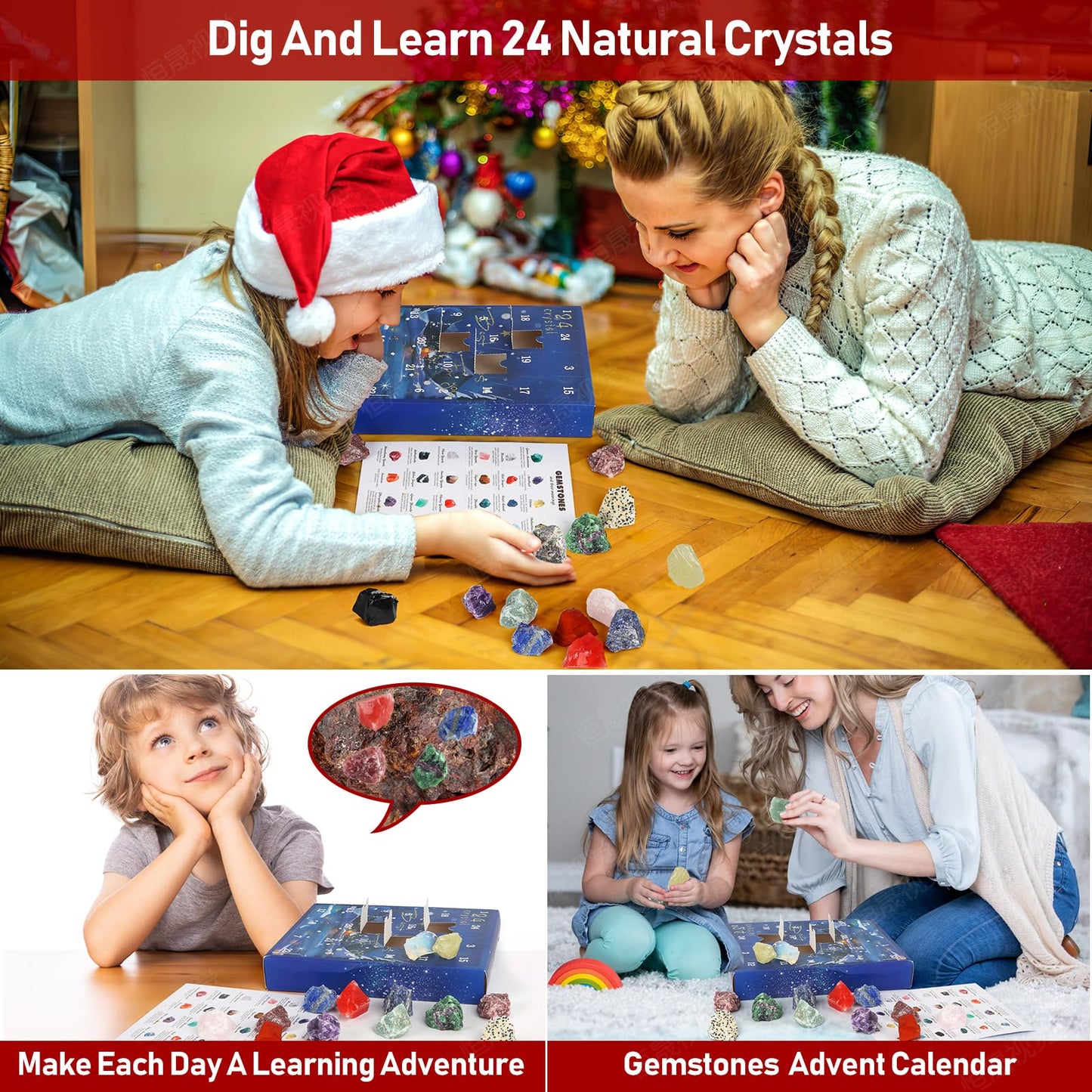 JELMOK Advent Calendar 2024, 24 Days Natural Healing Crystal Gemstones Minerals & Fossils Advent Calendar Crystals Christmas Calendar Enthusiasts Rocks Collection for Xmas Girls Boys Kids Men Women (Blue) - Medaid International