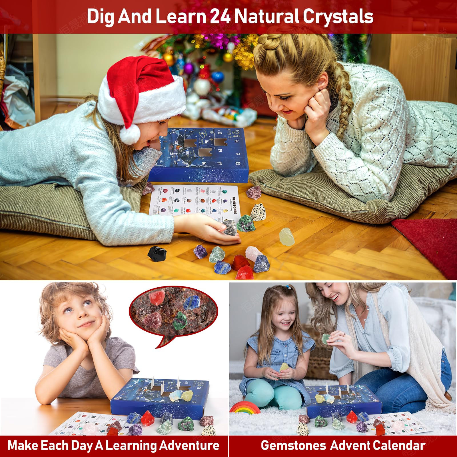 JELMOK Advent Calendar 2024, 24 Days Natural Healing Crystal Gemstones Minerals & Fossils Advent Calendar Crystals Christmas Calendar Enthusiasts Rocks Collection for Xmas Girls Boys Kids Men Women (Blue) - Medaid International