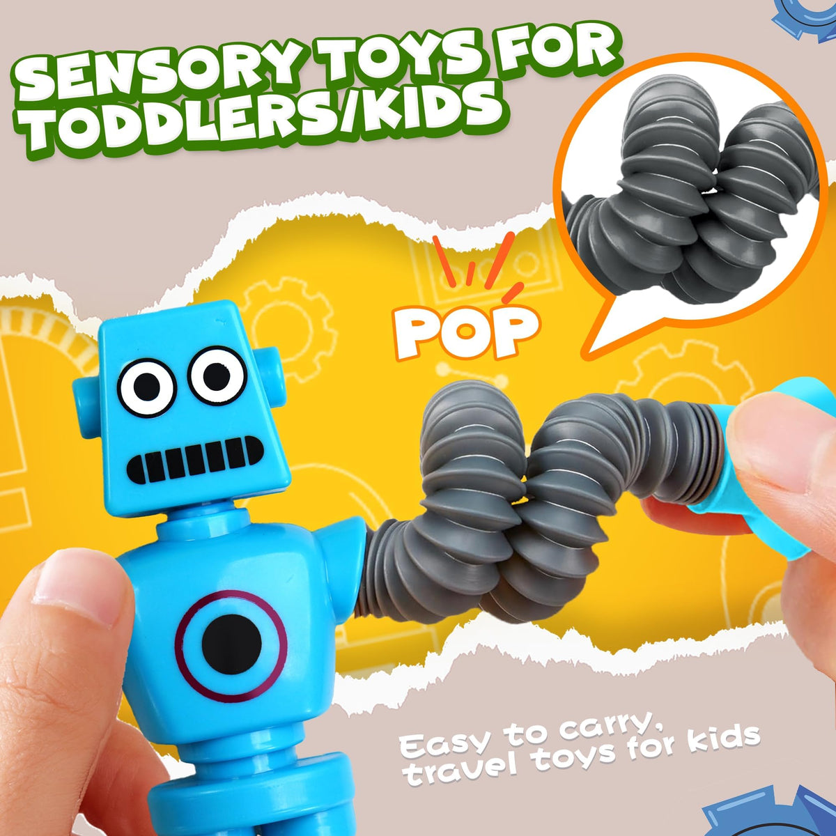 Easter Basket Stuffer Gift Robot Sensory Travel Toys 4Pcs for Toddlers Kid Boy Year Old Ages 3 4 5 6 7 8 9, Airplane Activities Suction Autism Pop Tube Fidget Toys Autistic Stocking Valentine for Kids