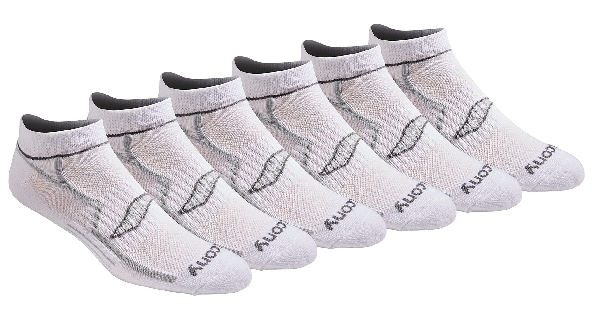 Saucony Men's Multi-Pack Bolt Performance Comfort Fit No-Show Socks, White (6 Pairs), Shoe Size: 13-15 - Medaid International