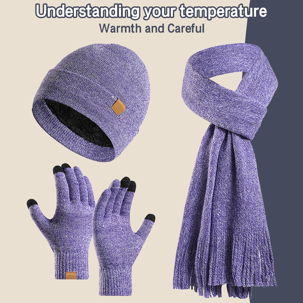 KASTWAVE 3PCS Winter Warm Hat Scarf Gloves Set, Beanie Warm Cotton Scarves, Winter Beanie Hat Scarf Gloves Set For Women Men