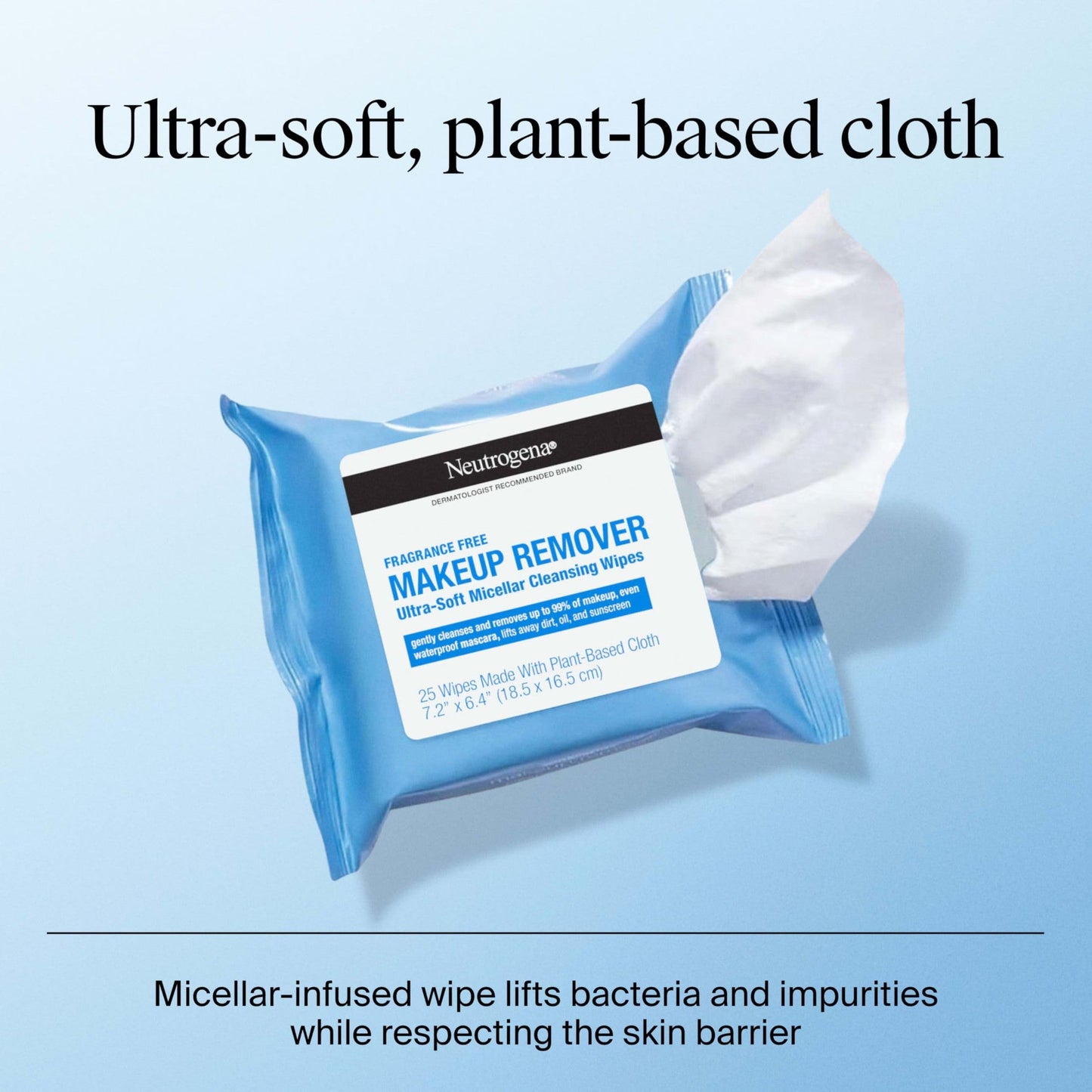 Neutrogena Fragrance-Free Makeup Remover Wipes, Daily Ultra-Soft Micellar Cleansing Wipes Gently Remove Oil & Waterproof Makeup, Hypoallergenic, Made with Plant-Based Cloth, 25 ct - Medaid International
