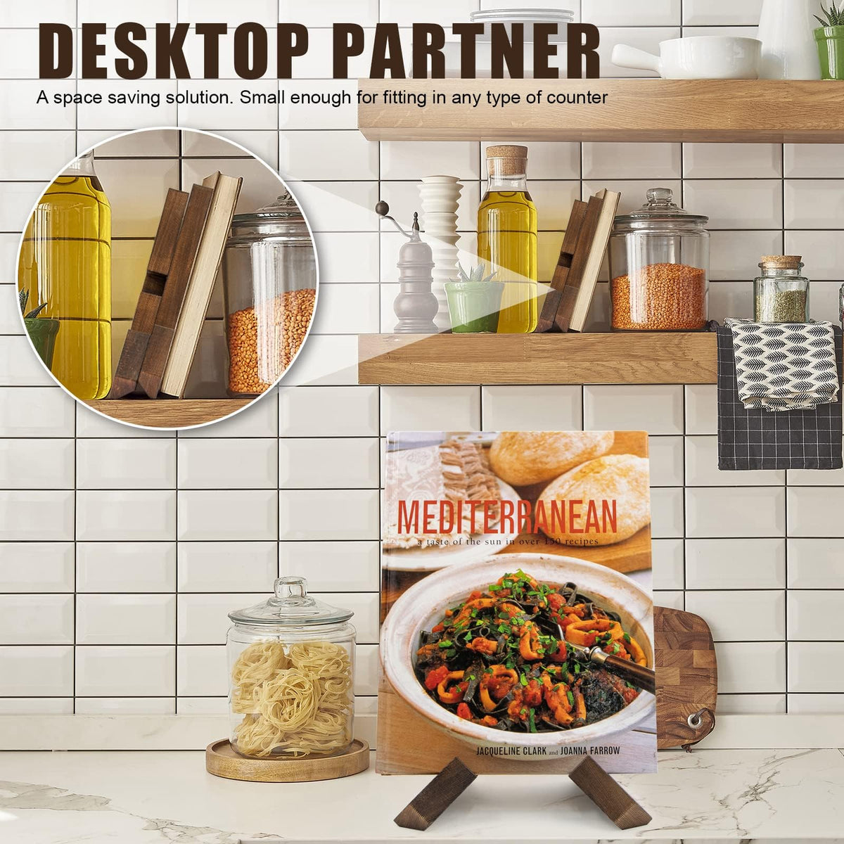 Terrifi Cookbook Stand For Kitchen, Handmade Wooden Holder, Recipe Book Holder Kitchen Counter, Rustic Cook Stand, Menu Display - Brown