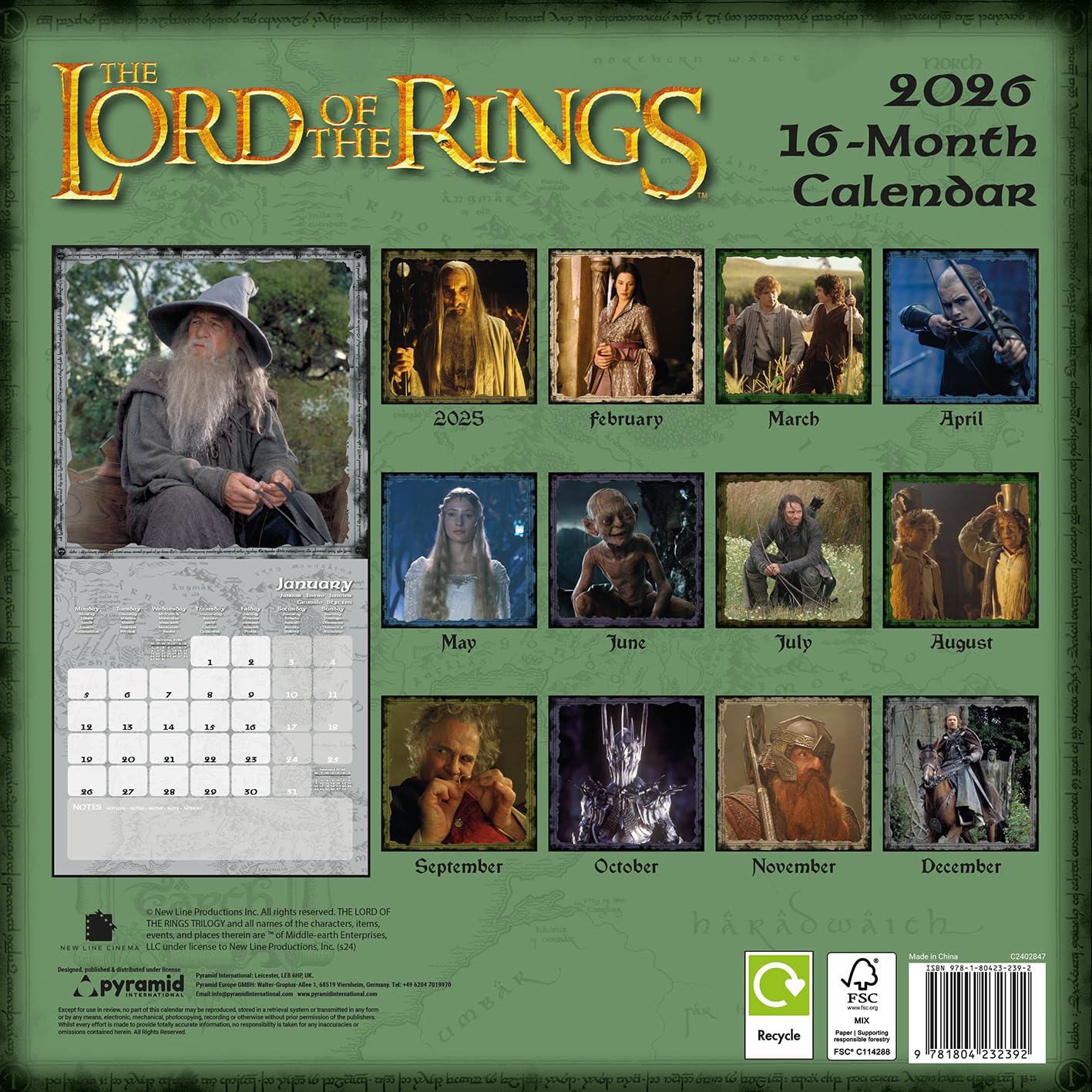 Pyramid International LORD OF THE RINGS (LOTR) 2026 Square Wall Calendar – Official 16-Month Middle-earth Calendar with Epic Movie Imagery – Gift for Fantasy Fans & Tolkien Collectors - Medaid International