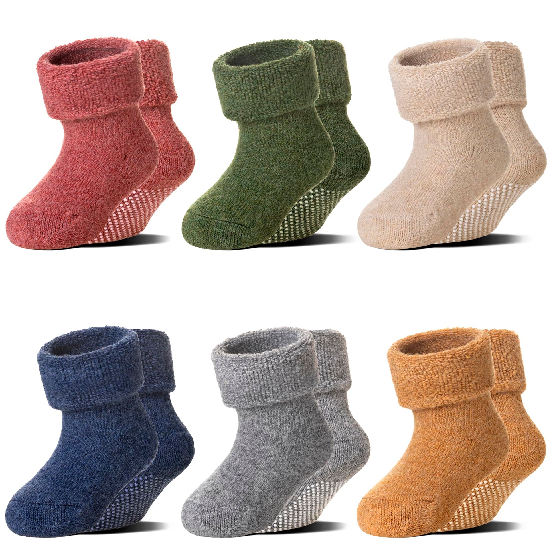 Eocom 6 Pairs Baby Boy Girl Non Slip Socks Child Toddler Winter Thick Soft Wool Kids Warm Socks with Grips (Solid Color B, 3-5T) - Medaid International