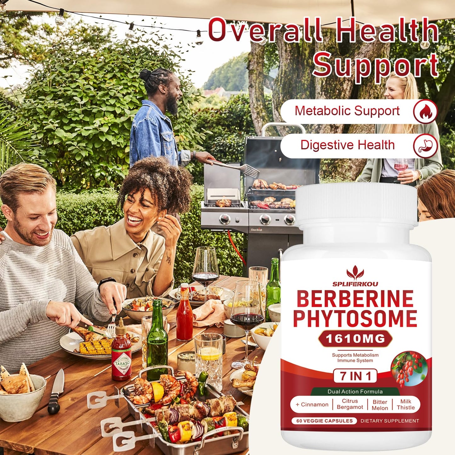 Spliferkou 7-in-1 Berberine Phytosome with Ceylon Cinnamon, Berberine Complex Supports Metabolic, Liver Function and Immune System, Non-GMO, Gluten-Free - 60 Capsules - Medaid International
