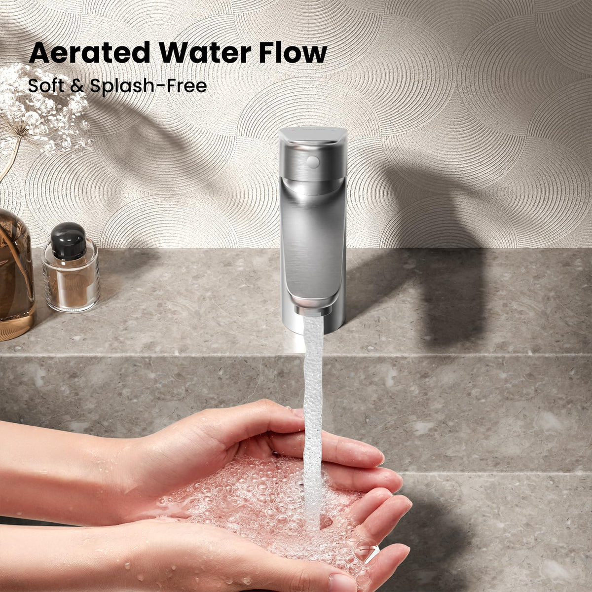 JOMOO Basin Faucet, 304 Stainless Steel Bathroom Sink Faucet with Aerated Flow, Single Handle Hot & Cold Water Mixer Tap, Anti-Leak Lead-Free Lavatory Vanity Tap, Brushed Finshed