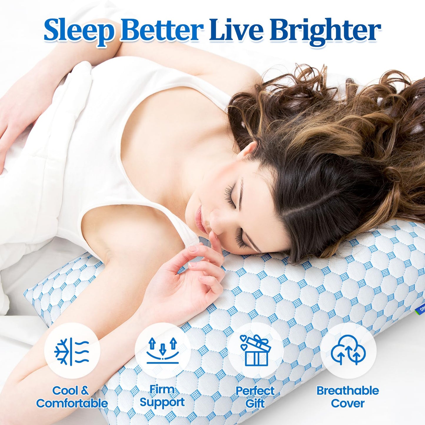 CloudBliss Shredded Memory Foam Pillow for Sleeping - Adjustable Cooling Pillow with Breathable Washable Cover, CertiPUR-US Certified, 1 Pack Queen Size for Side/Back/Stomach Sleepers - Medaid International