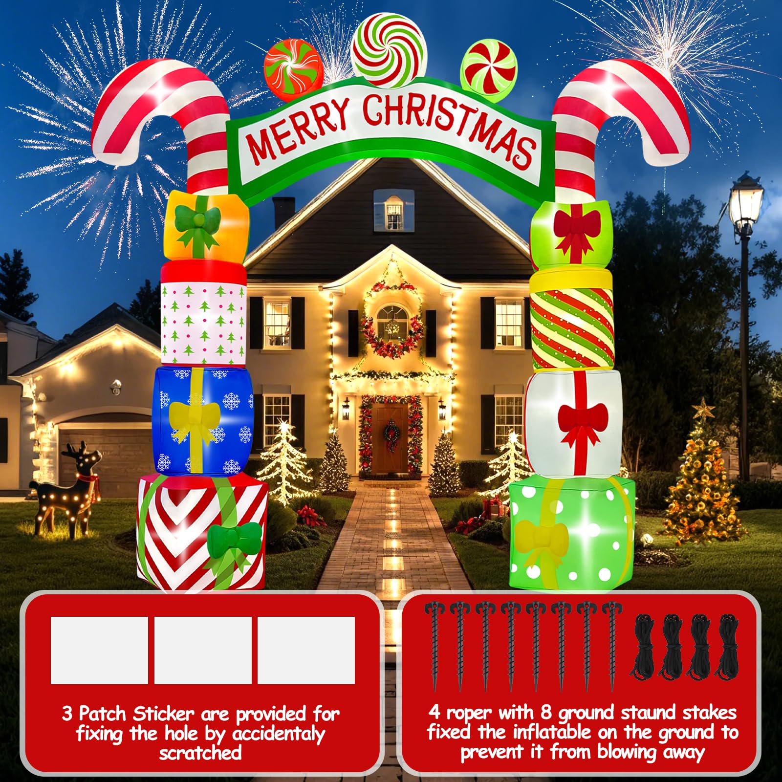 Kalolary 10 FT Christmas Inflatable Archway Gift Boxes, Xmas Arch Inflatable Blow Up Yard Outdoor Decorations Merry Christmas Giant Inflatables with Build-in Lights for Yard Garden Lawn Indoor Decor - Medaid International