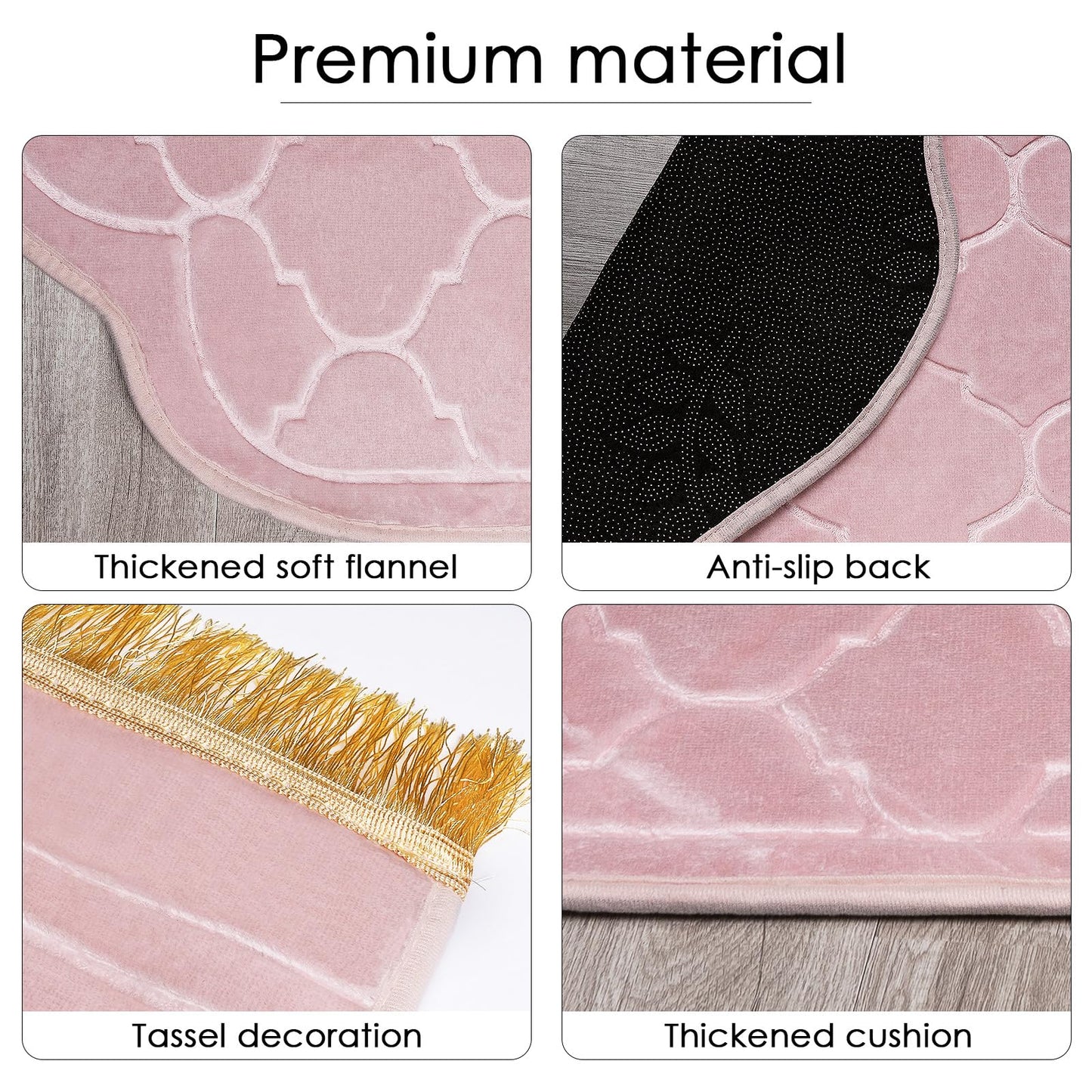 Biiange Pink Flannel Muslim Prayer Mat, Soft Foldable Salah Rug for Travel, Portable Janamaz for Men & Women - Medaid International