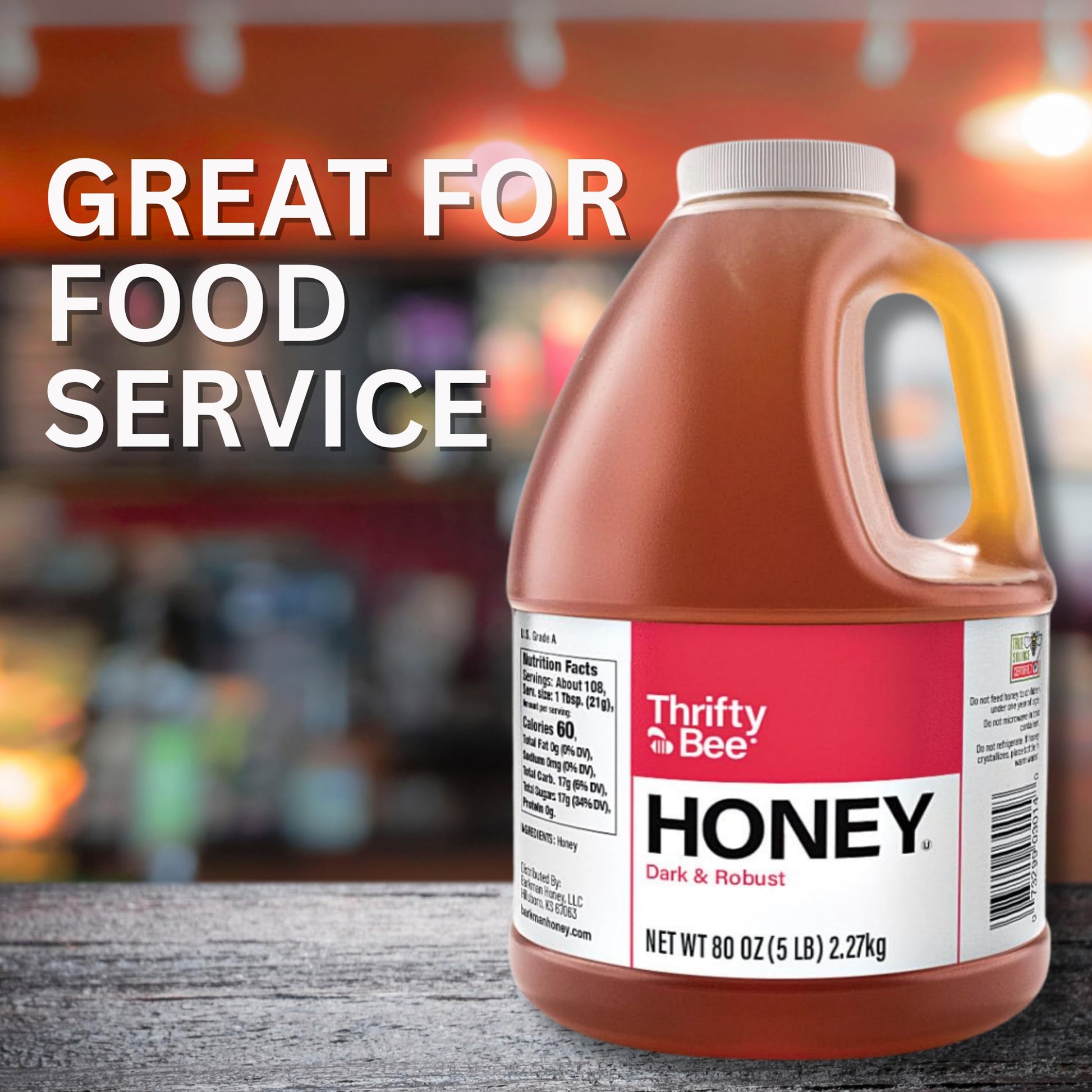Thrifty Bee Honey, 80 Ounce (5 LB) Large Bulk Honey Jug - Medaid International
