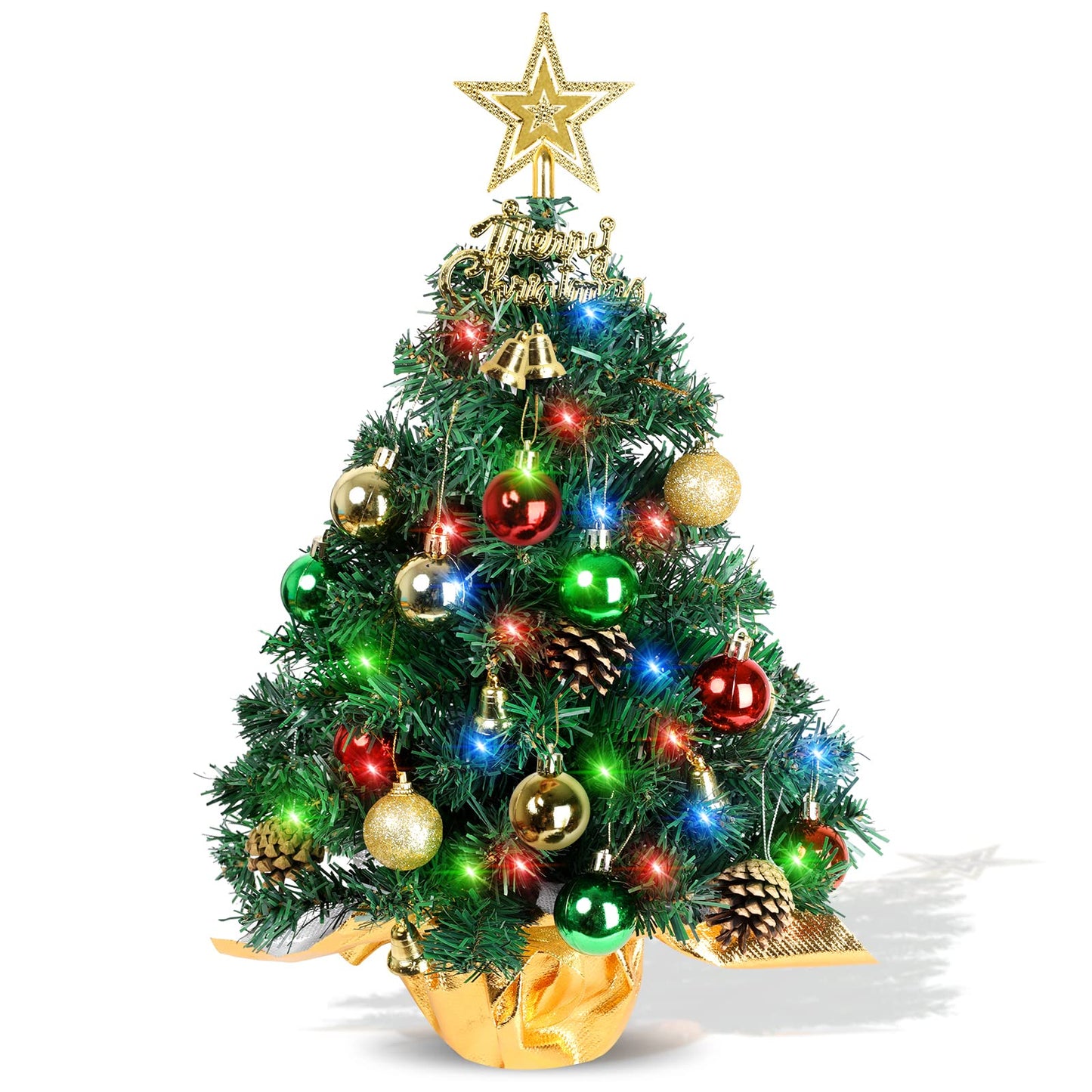 AGIRL Tabletop Christmas Tree 22 Inch Mini Artificial Christmas Tree with 30 LED String Lights, Star Tree, Tabletop Small Xmas Tree for Holiday Indoor DIY Christmas Decor - Medaid International