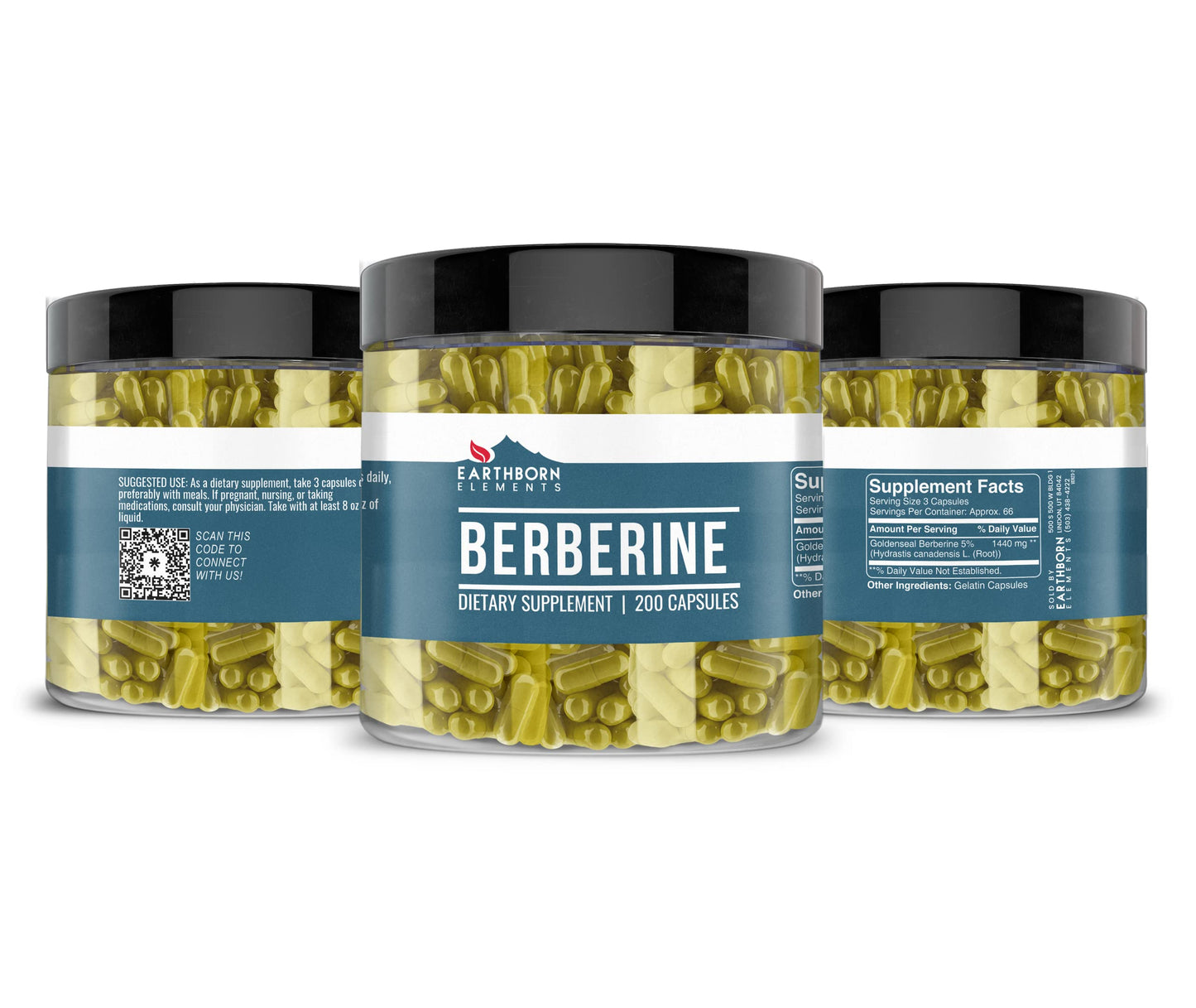 Earthborn Elements Berberine 200 Capsules, Pure & Undiluted, No Additives - Medaid International