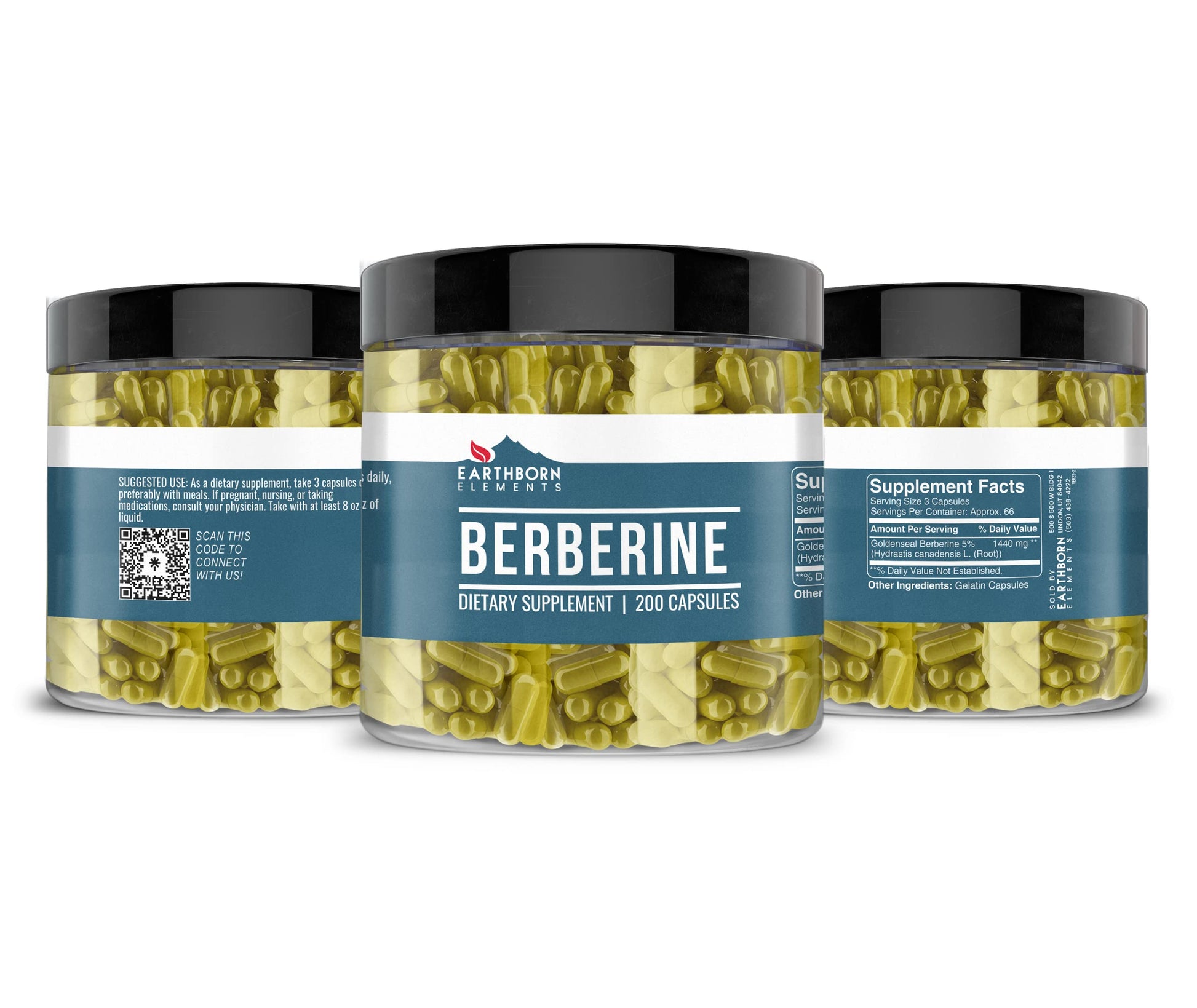 Earthborn Elements Berberine 200 Capsules, Pure & Undiluted, No Additives - Medaid International