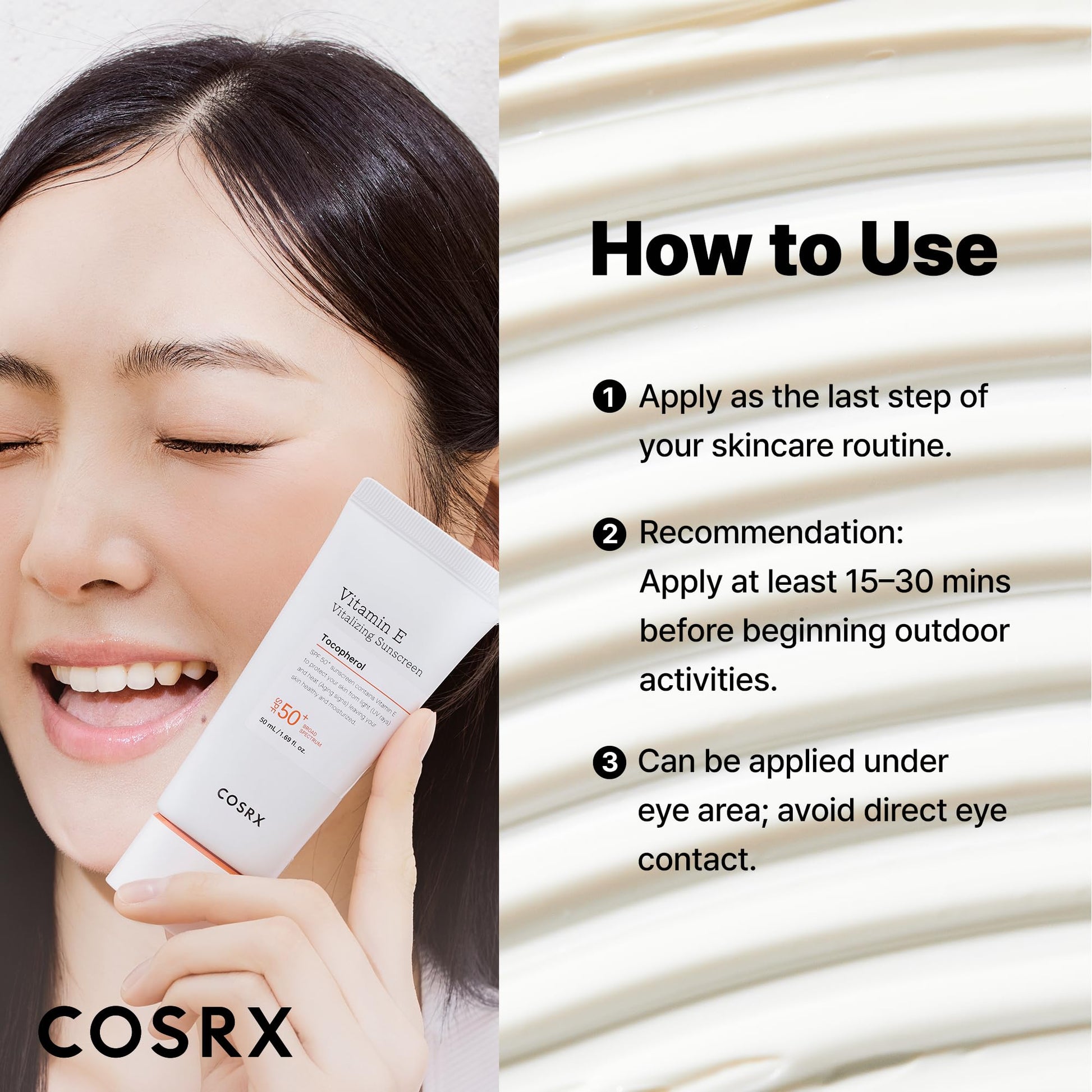 COSRX Vitamin E Vitalizing Face Sunscreen SPF 50, 1.69 fl oz, SPF Moisturizer, Lightweight under Makeup, Summer Travel Essentials, Korean Skin Care, Korean Sunscreen for Face, Stocking Stuffers - Medaid International