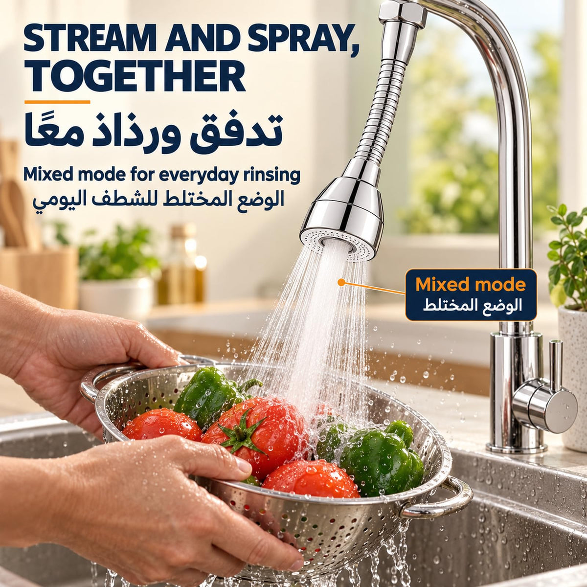 Kitchen Tap Spray Head, 360° Swivel Adjustable Faucet Extender with 3 Water Modes, Universal Flexible Tap Sprayer Attachment for 22mm/24mm Standard Kitchen Sink Taps, Silver (Big)