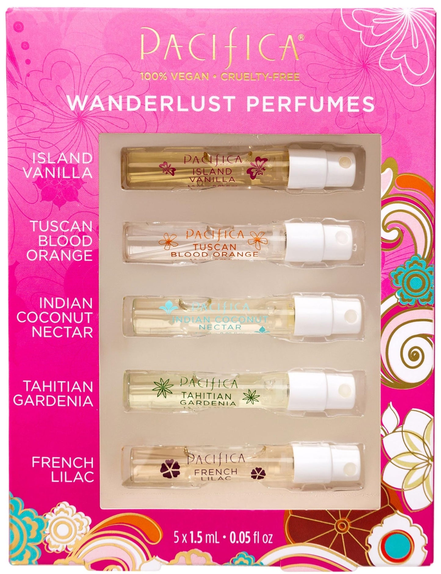 Pacifica Beauty, Wanderlust Spray Perfume Trial Set, Island Vanilla, 5 Scents, Fragrance Sampler Gift Set, Natural & Essential Oils, Clean, Vegan & Cruelty Free - Medaid International