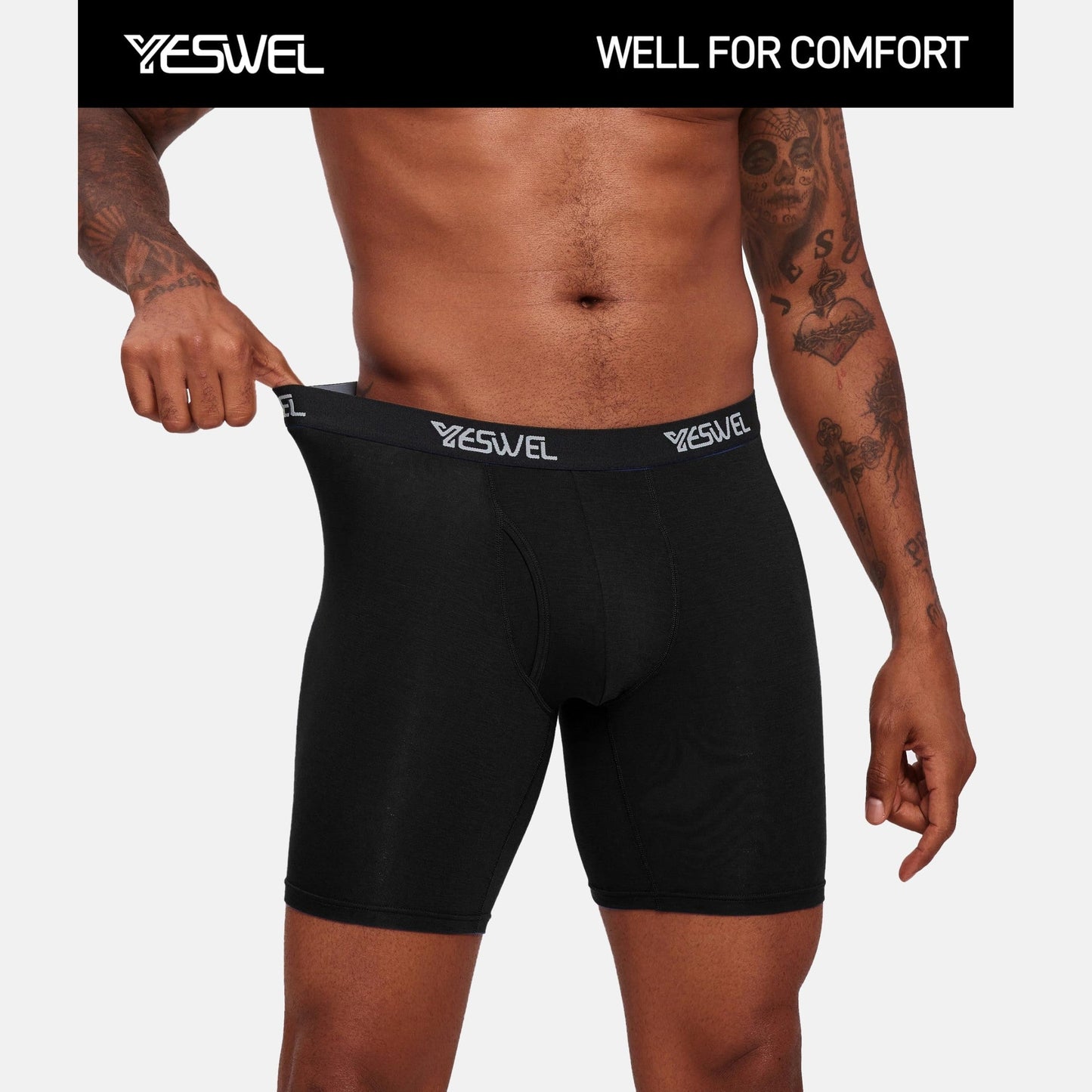YESWEL Men's Underwear Boxer Briefs, Cool Viscose Made from Bamboo, Moisture Wicking Breathable Soft Comfortable Pouch, 4 Pack (XX-Large, Black) - Medaid International