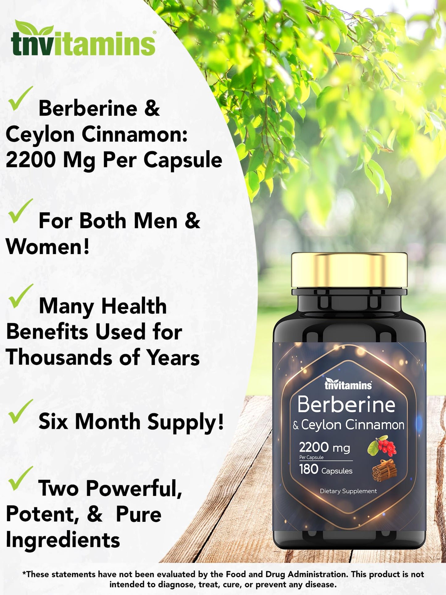 Berberine with Ceylon Cinnamon: 2200 mg Per Capsule - 180 Capsules | Natural Berberine Supplement for Cardiovasular & Circulatory System Health* | 6 Month Supply | Made in The USA! - Medaid International