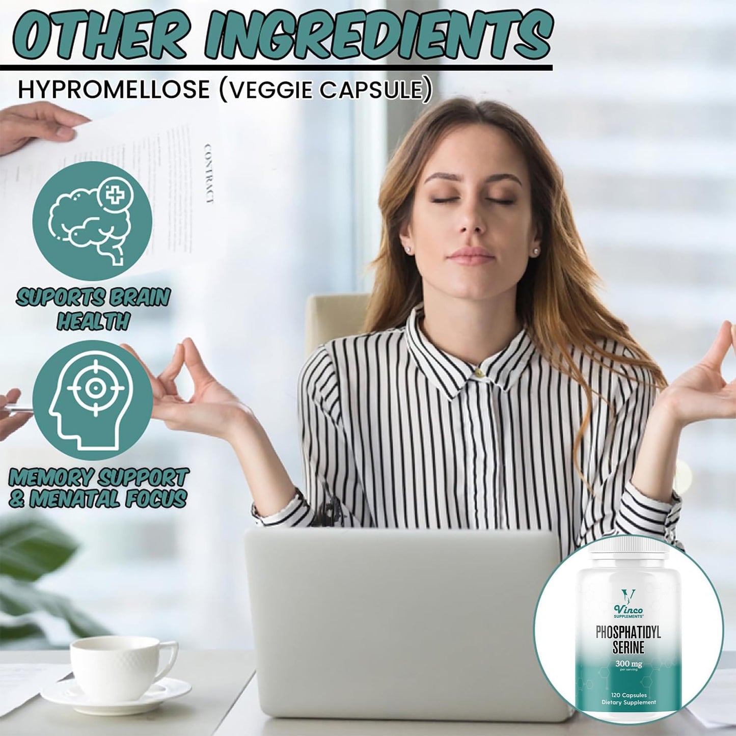 Vinco Phosphatidylserine 300mg – Memory, Focus & Brain Health Supplement - Supports Cognitive Function & Mental Clarity - Non-GMO, Gluten-Free - 120 High-Potency Capsules - Medaid International
