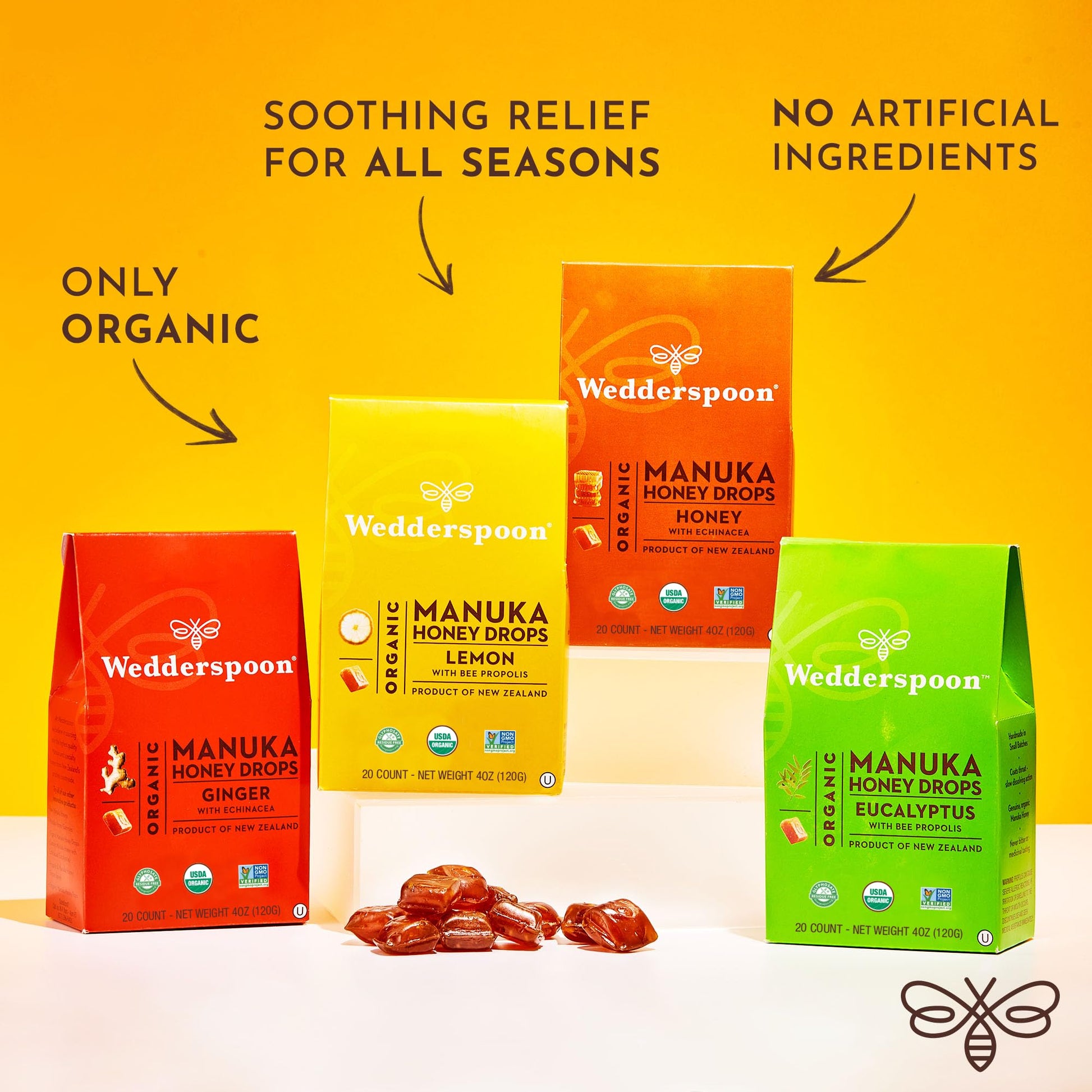 Wedderspoon Organic Manuka Honey Drops, Honey & Echinacea, 20 Count (Pack of 1) | Genuine New Zealand Honey | Perfect Remedy For Dry Throats - Medaid International