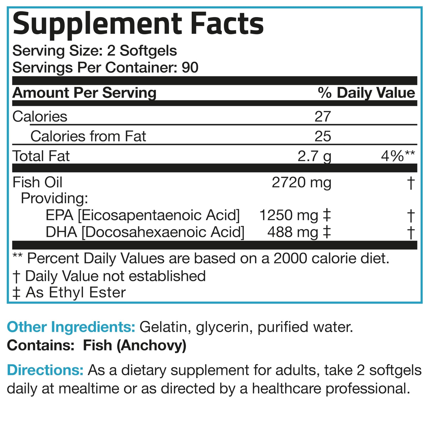 Bronson Omega 3 Fish Oil Triple Strength 2720 mg, High EPA 1250 mg DHA 488 mg, Non-GMO Heavy Metal Tested, 180 Softgels - Medaid International