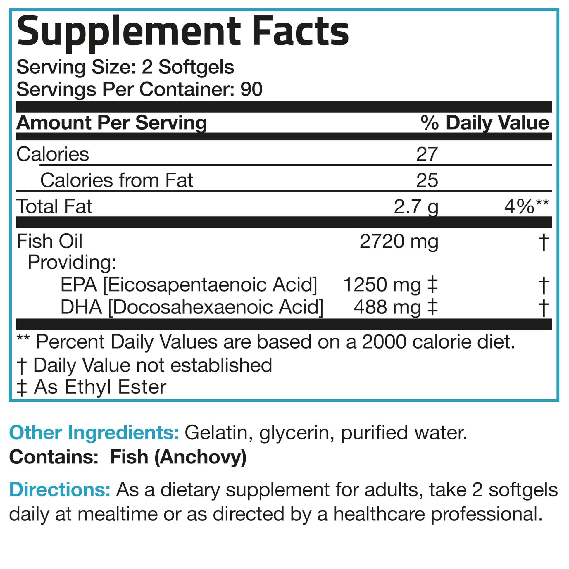 Bronson Omega 3 Fish Oil Triple Strength 2720 mg, High EPA 1250 mg DHA 488 mg, Non-GMO Heavy Metal Tested, 180 Softgels - Medaid International