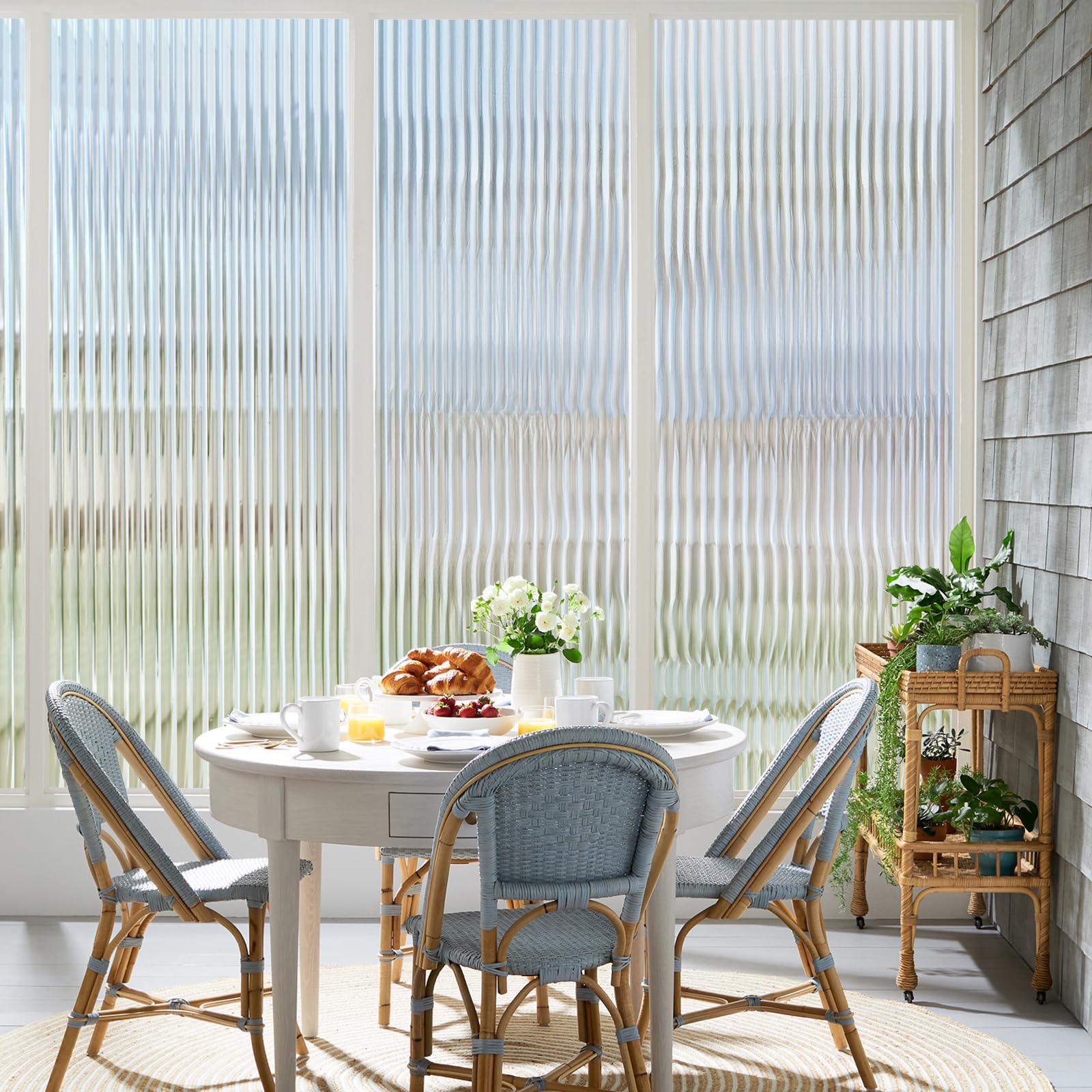 Coavas Window Privacy Film Reeded Glass, Frosted 3D Fluted Glass Window Cling, Adhesive Vinyl Decorative Door Stickers for Bathroom Home Sun Blocking, 17.5x78.7 in, Translucent - Medaid International