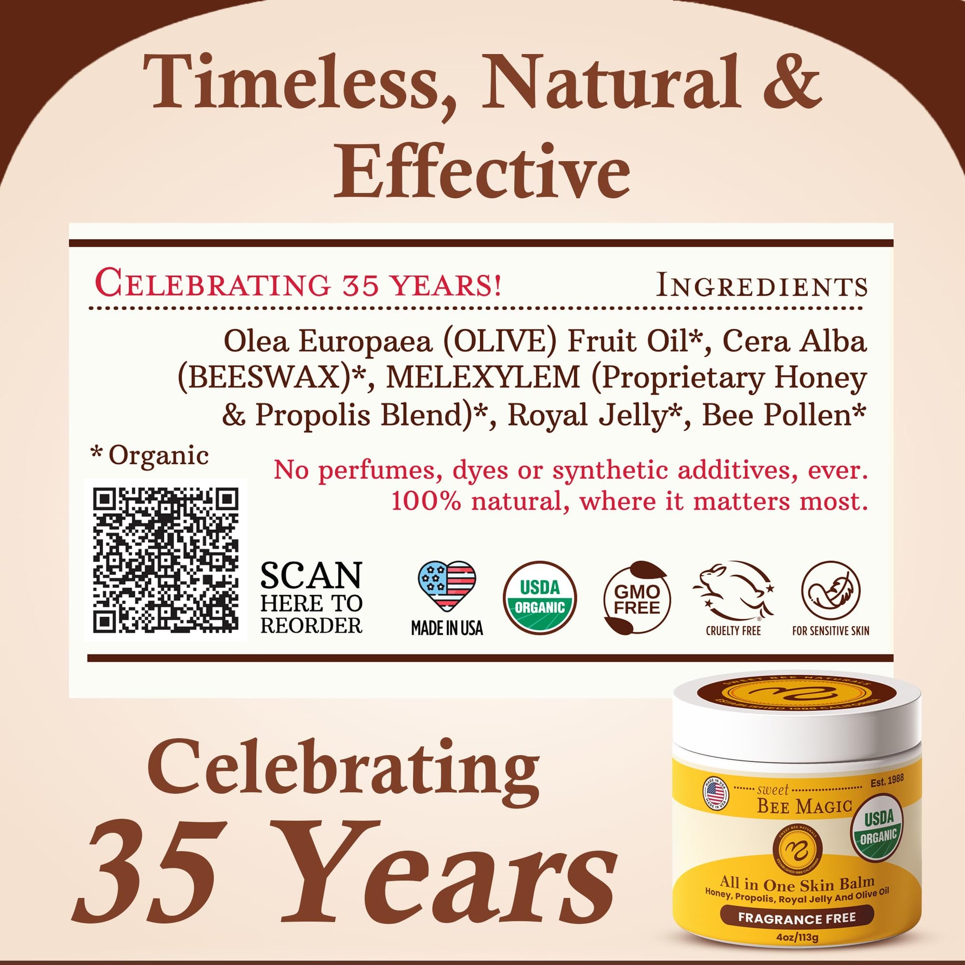 Sweet Bee Magic All In One Healing Organic Balm - Natural Skin Healing Cream, Beeswax Balm for Dry Skin, Face & Body Moisturizer - Certified Organic, All Natural Aid - 1 Jar (4oz) - Medaid International