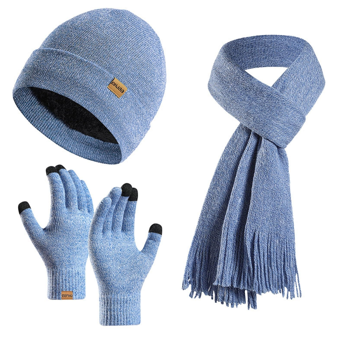 KASTWAVE 3PCS Winter Warm Hat Scarf Gloves Set, Beanie Warm Cotton Scarves, Winter Beanie Hat Scarf Gloves Set For Women Men