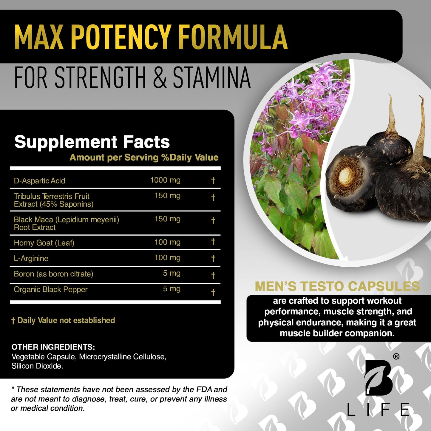 Testosterone Booster Supplement for Men | Boron Supplement for Men with Tribulus Terrestris, Black Maca, Horny Goat Weed, L-Arginine | Stamina, Endurance, Muscle Growth & Strength | 80 Servings - Medaid International