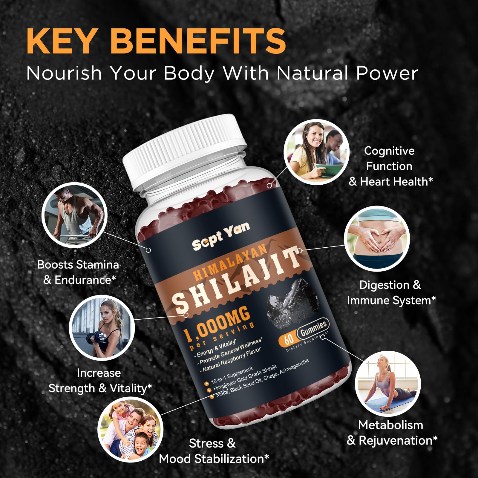 Shilajit Gummies 1000mg - Shilajit Pure Himalayan Organic for Men & Women 85+ Trace Minerals Shilajit Resin with Ashwagandha, Maca, Black Seed Oil - Energy, Brain, Immunity, Sugar Free Raspberry 60ct - Medaid International