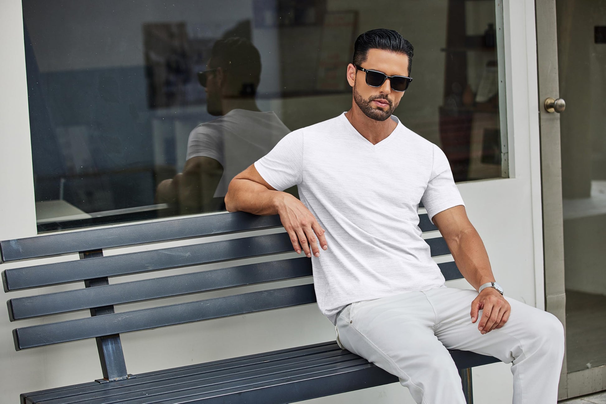 COOFANDY Men's T Shirts Short Sleeve Classic V Neck T-Shirt Casual Summer Basic Tee Shirt White - Medaid International