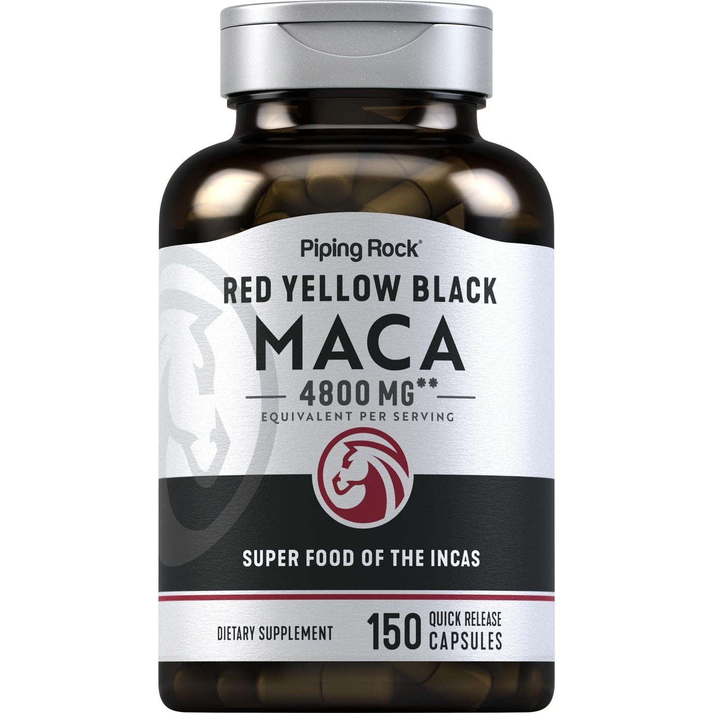 Piping Rock Maca Root Capsules | 4800mg | 150 Powder Pills | for Women and Men | Red, Yellow, and Black | Non-GMO, Gluten Free Supplement - Medaid International