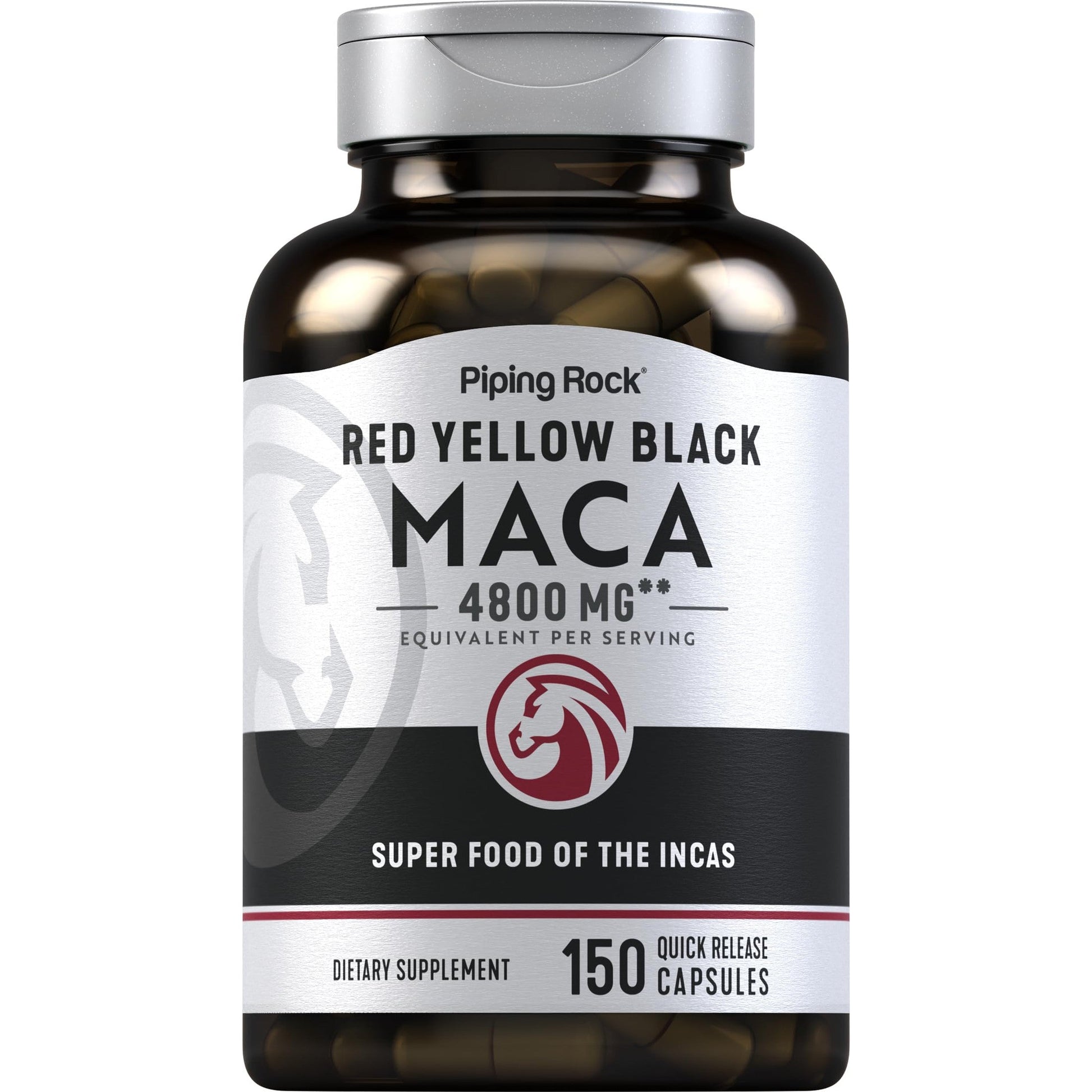 Piping Rock Maca Root Capsules | 4800mg | 150 Powder Pills | for Women and Men | Red, Yellow, and Black | Non-GMO, Gluten Free Supplement - Medaid International